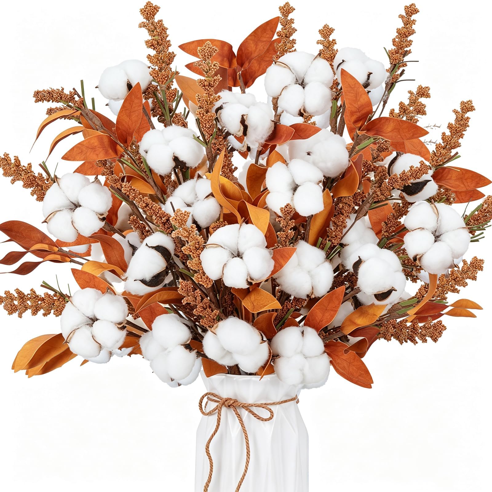 Zythrem 2Pcs Autumn Dried Flowers Fall Dried Cotton Stems Autumn Decorations Natural Dried Flowers Bouquet for Fall Decor Artificial Cotton Flowers Faux Handmade Flowers for Home Wedding Thanksgiving