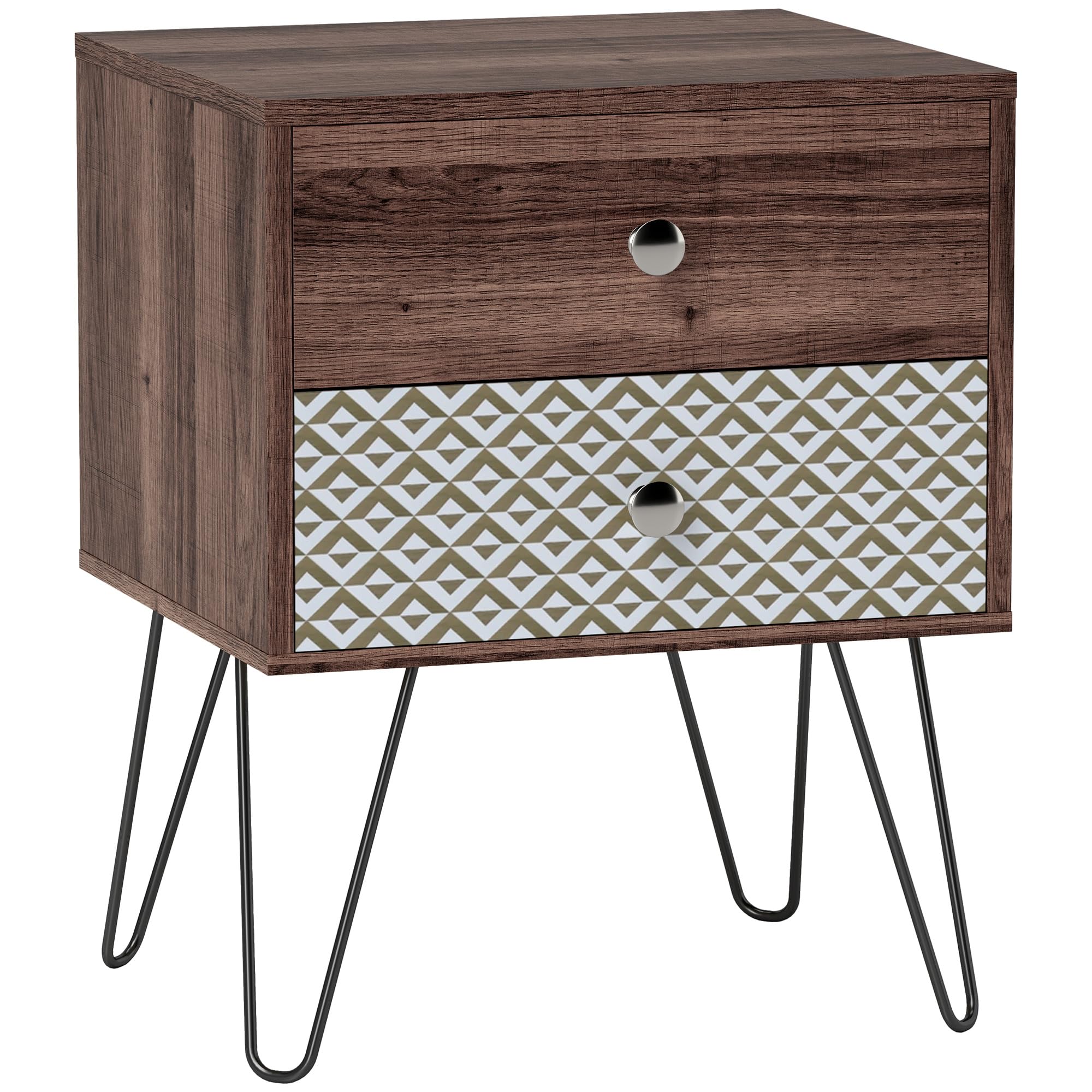 HOMCOM Mesita de Noche con 2 Cajones Mesilla de Noche 45x39x55,5 cm Marrón