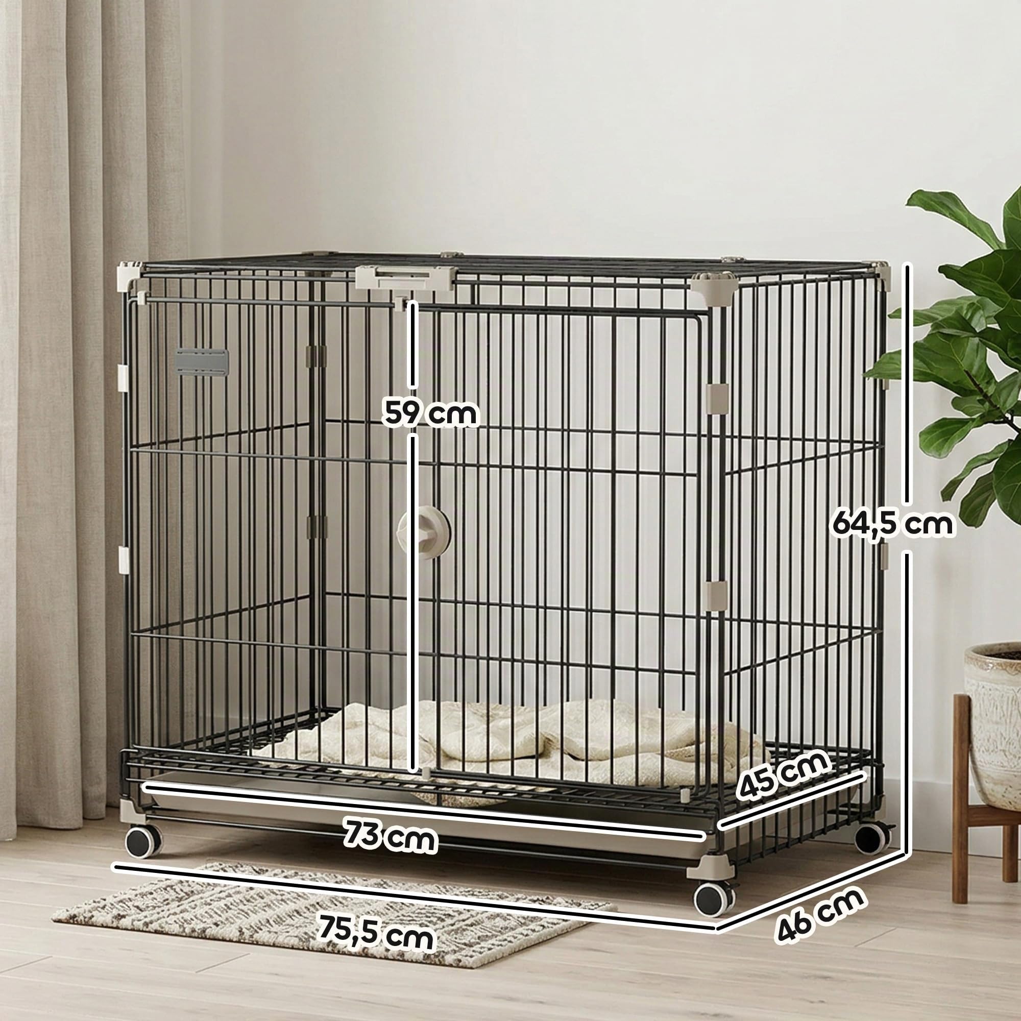 PawHut Gabbia per cani, 30 pollici gabbia metallica con 2 porte, Nero