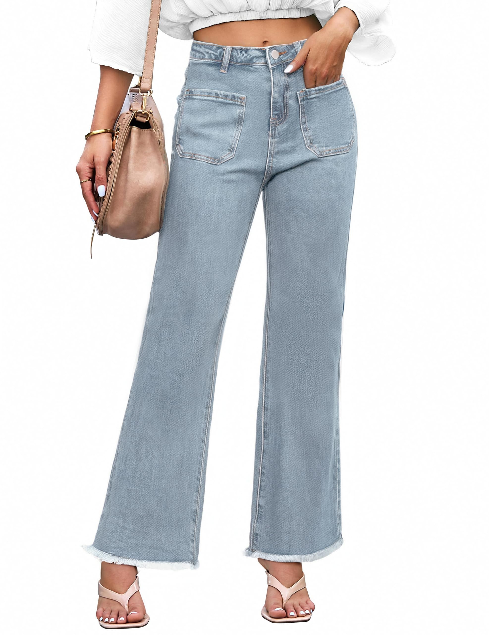 KICZOY Women Cropped Jeans High Waist Capris Flare Denim Pants 2026