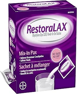 RestoraLAX Powder Stool Softener Laxative - Effective Constipation Relief For Adults, Laxatives For Constipation, Bloating Relief, Gas Relief, Upset Stomach Relief, 72 Single Dose Sachets