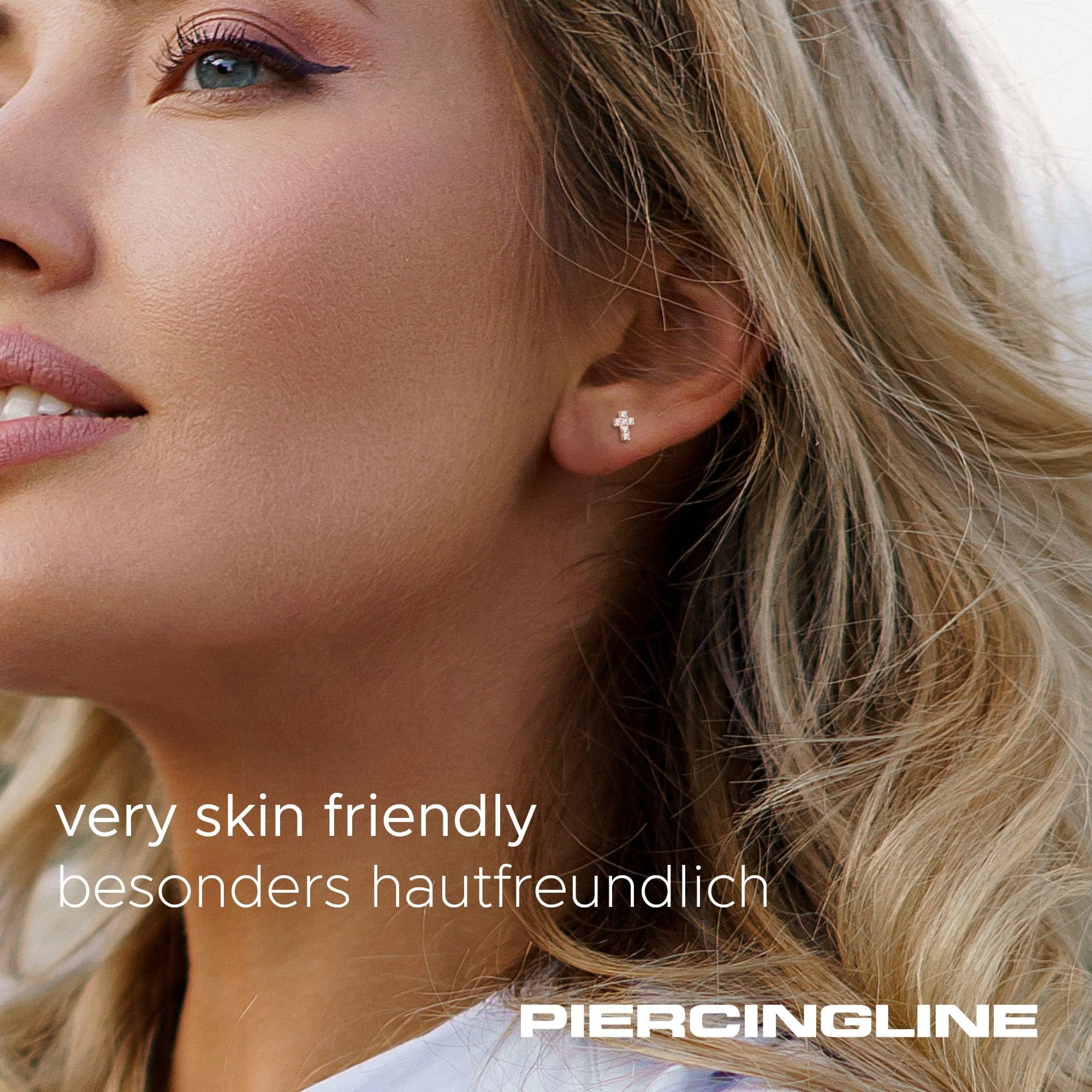 PIERCINGLINE Piercing Stecker 14 Gold Labret mit Innengewinde MOISSANIT-KREUZ 585er Gold - Roségoldfarben, Goldfarben, Silberfarben