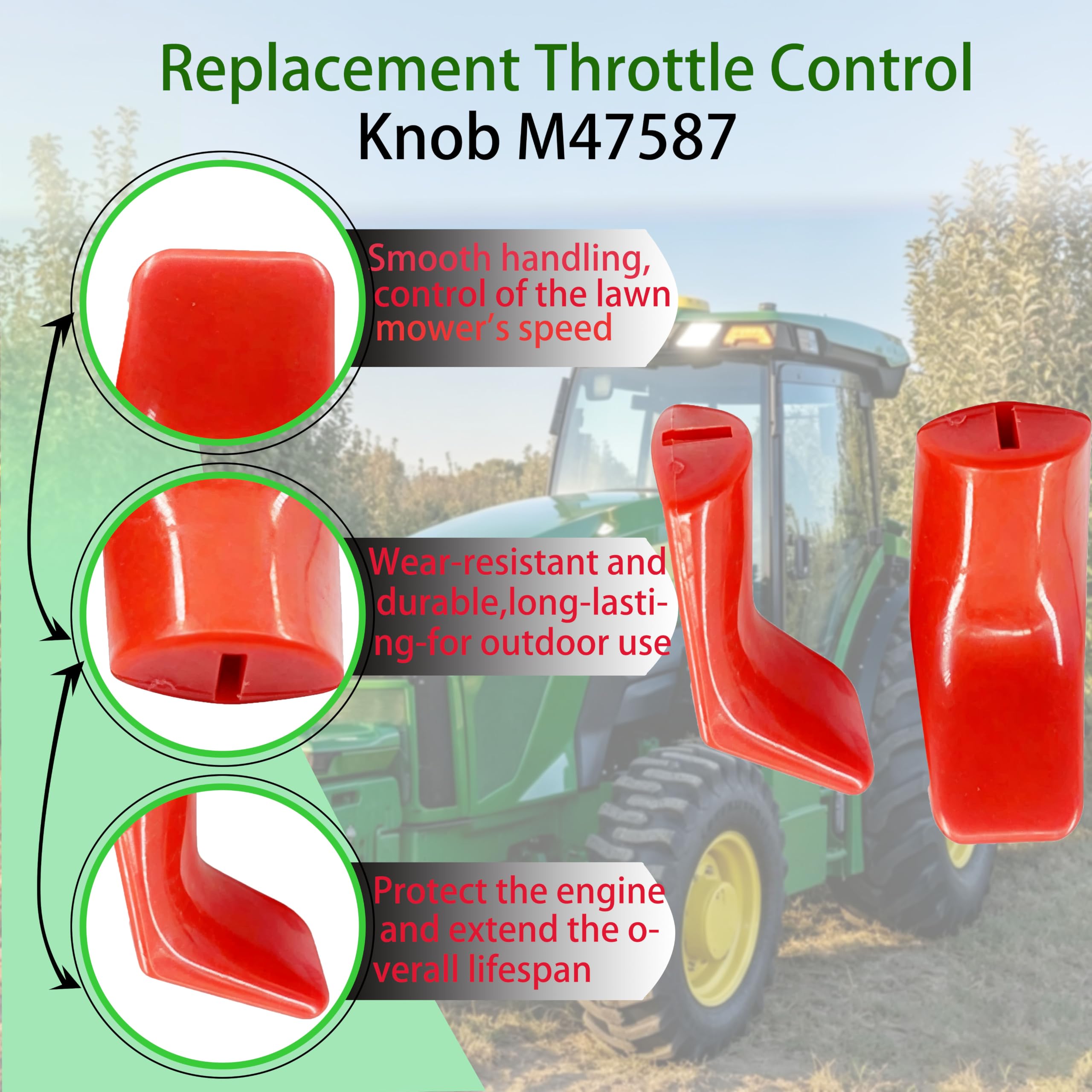 Pomo de control del acelerador de repuesto M47587 para cortacésped John Deere (paquete de 2)