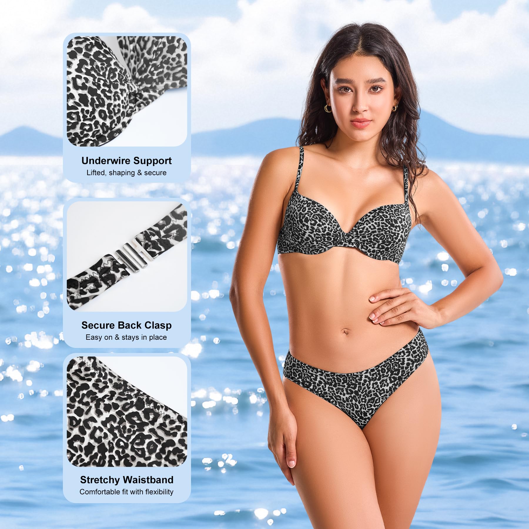 Conjunto de Bikini Estampado de Leopardo para Mujer, Traje de Baño de Dos Piezas