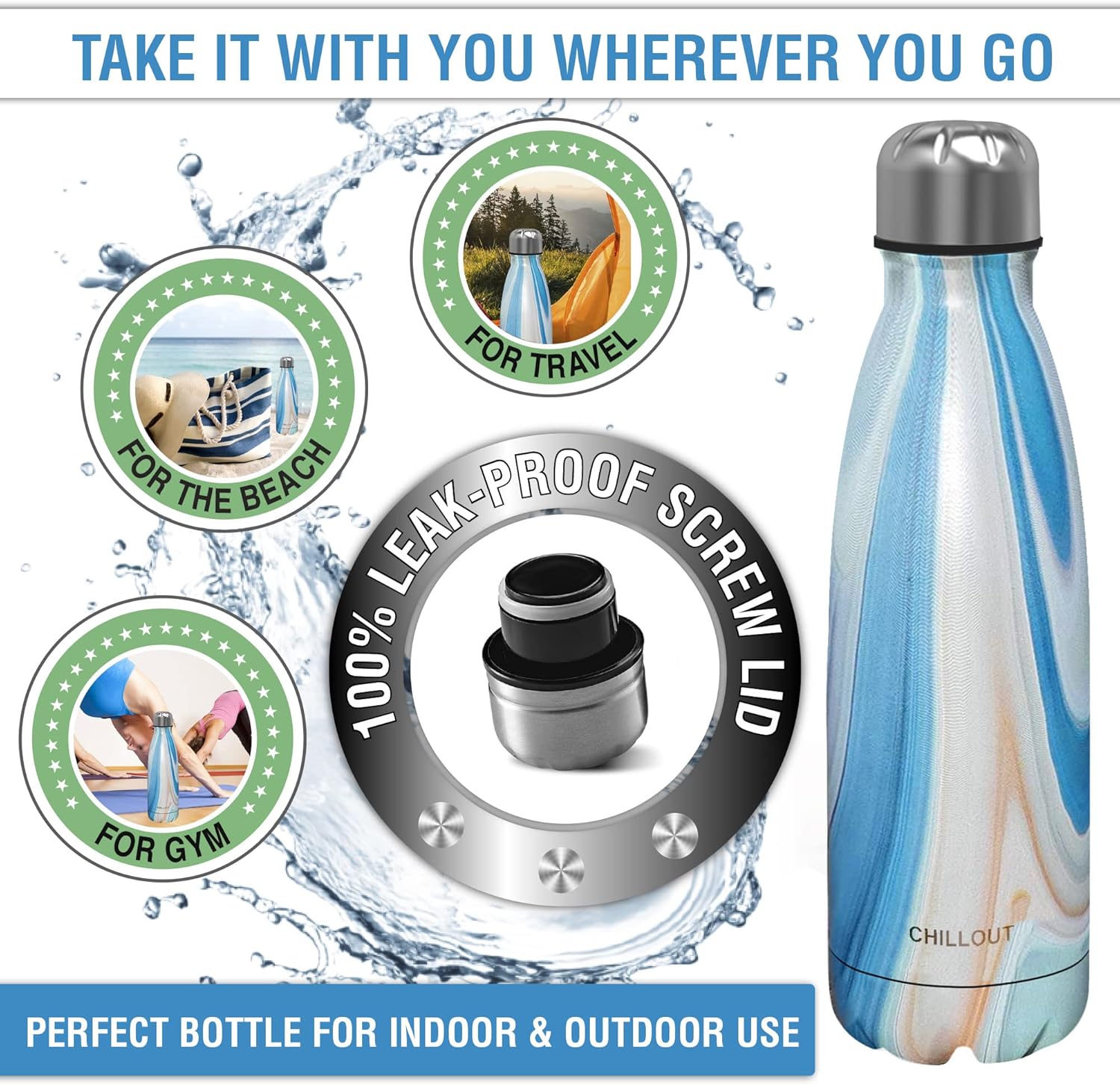 CHILLOUT LIFE Stainless Steel Water Bottle: 17 oz Double Wall Insulated Cola Bottle Shape for Cold and Warm Drinks, BPA Free Metal Sports Bottle - Image 5