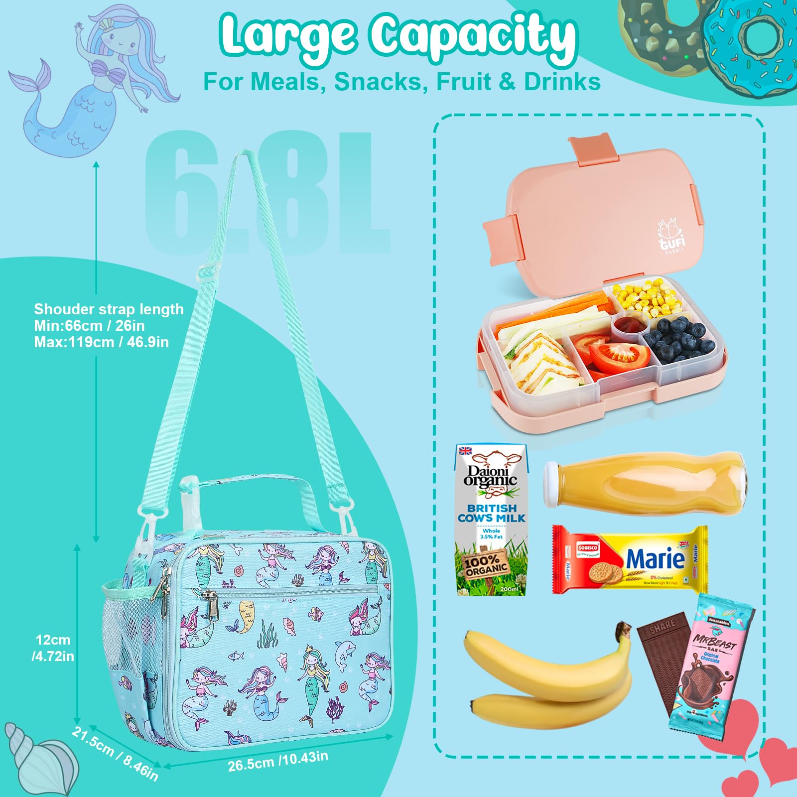 Homtibrm Insulated Lunch Bag, Kids Lunch Cool Bag with Adjustable Strap - Image 2