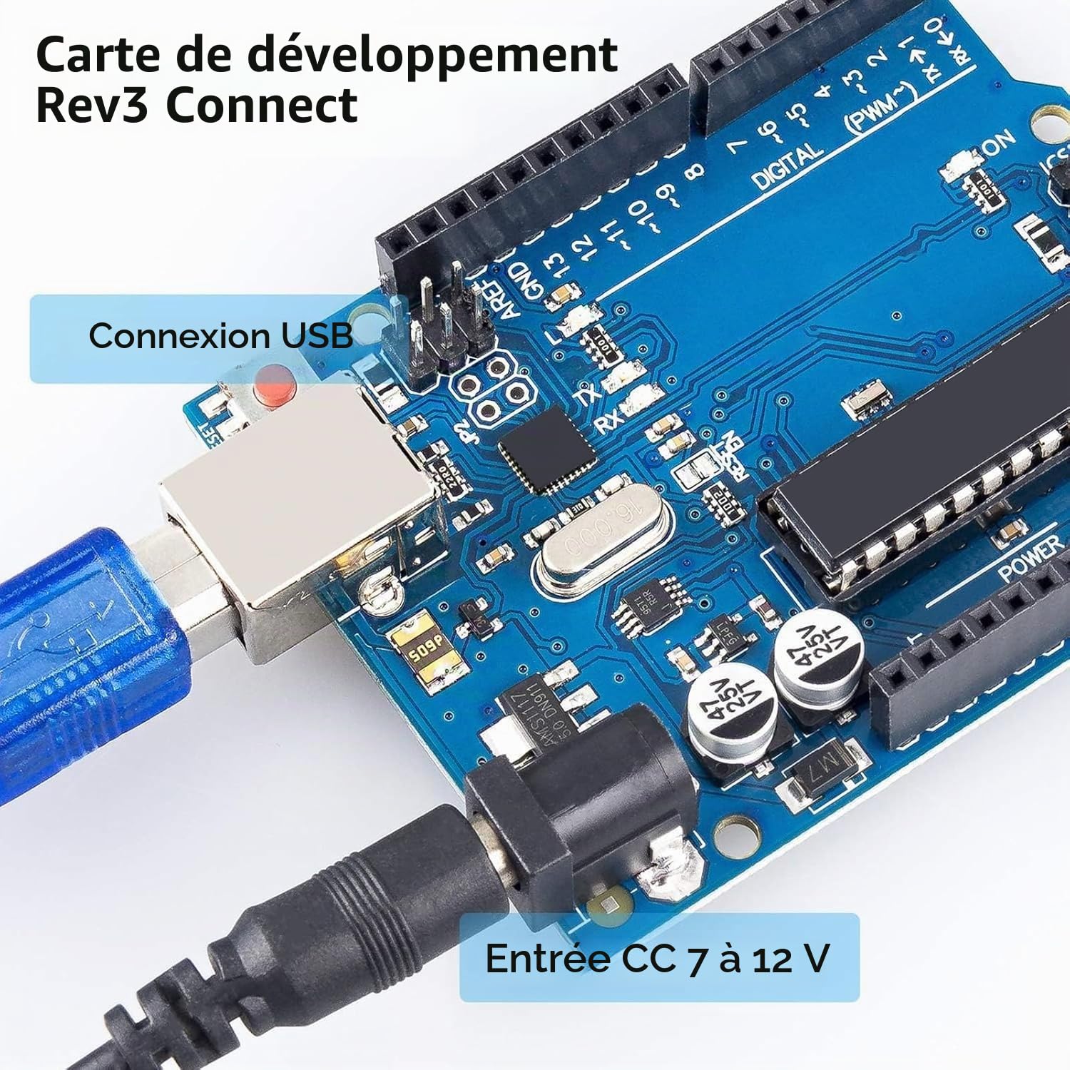 Rev3 Conseil de Développement avec 328 Microcontrôleur Binghe 4 pièces Rev3 Carte avec USB Câbles 16 MHz 2 KB pour Les projets électroniques Compatible avec Arduino