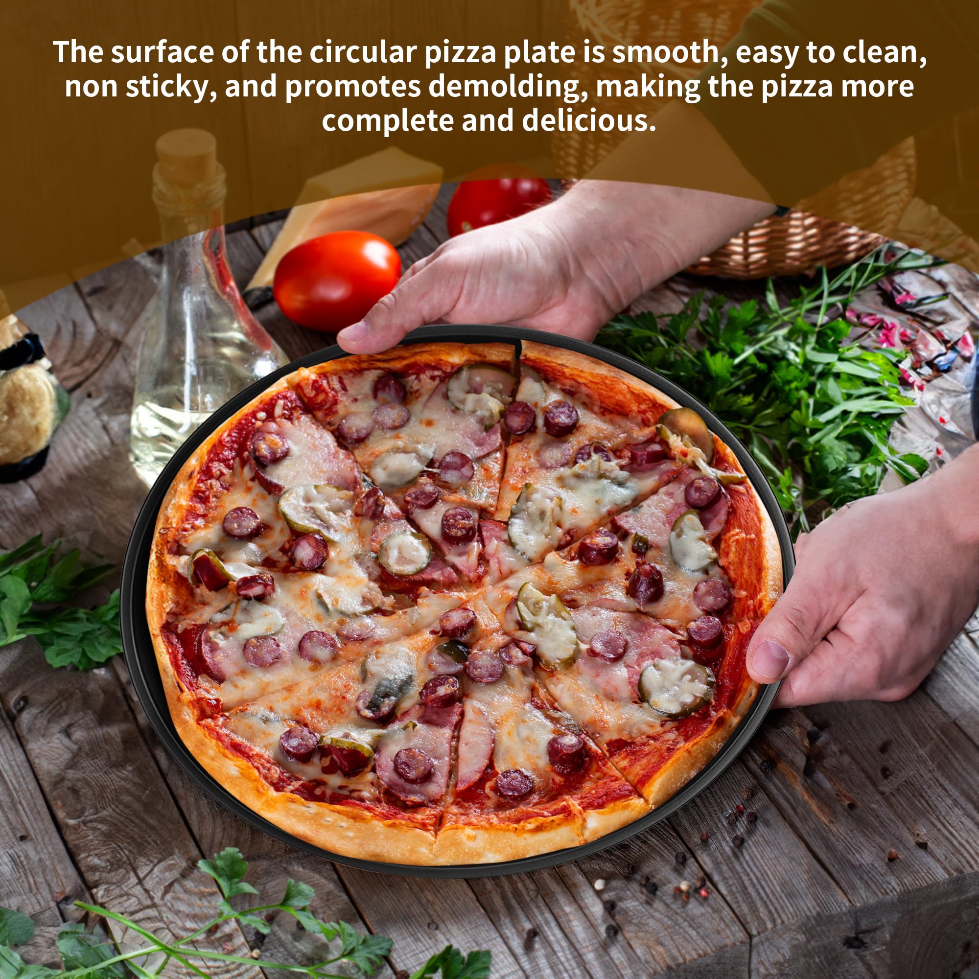 Paquete de 6 bandejas antiadherentes para pizza, bandeja redonda de horno de pizza de 12 pulgadas, bandeja de acero al carbono resistente para hornear pizza para hacer pizza (negro)