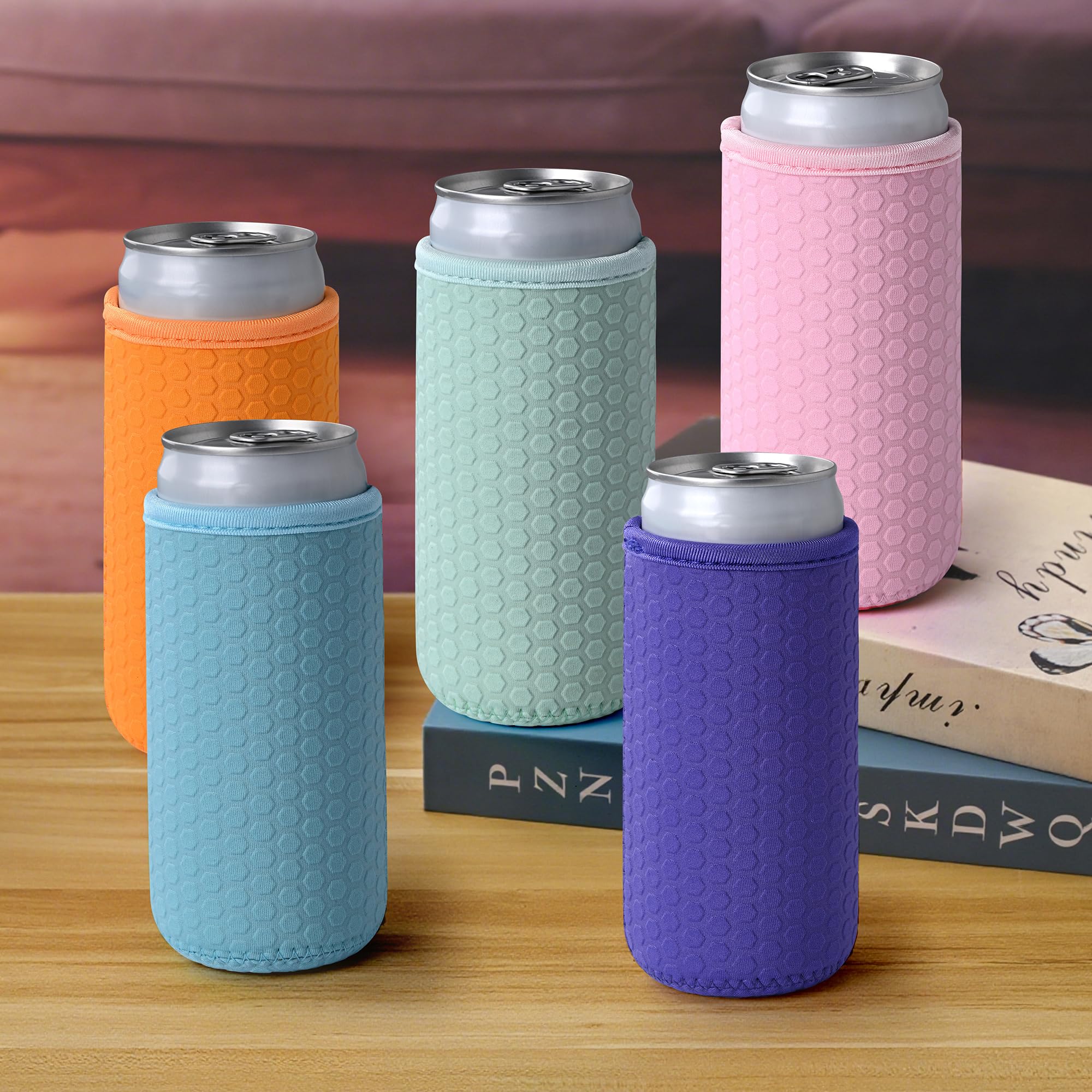 Xumbtvs 5-Pack Neoprene Slim Can Cooler Sleeves - Insulated, Reusable Covers For 12oz Skinny Tall Cans & Beer Bottles - View #6