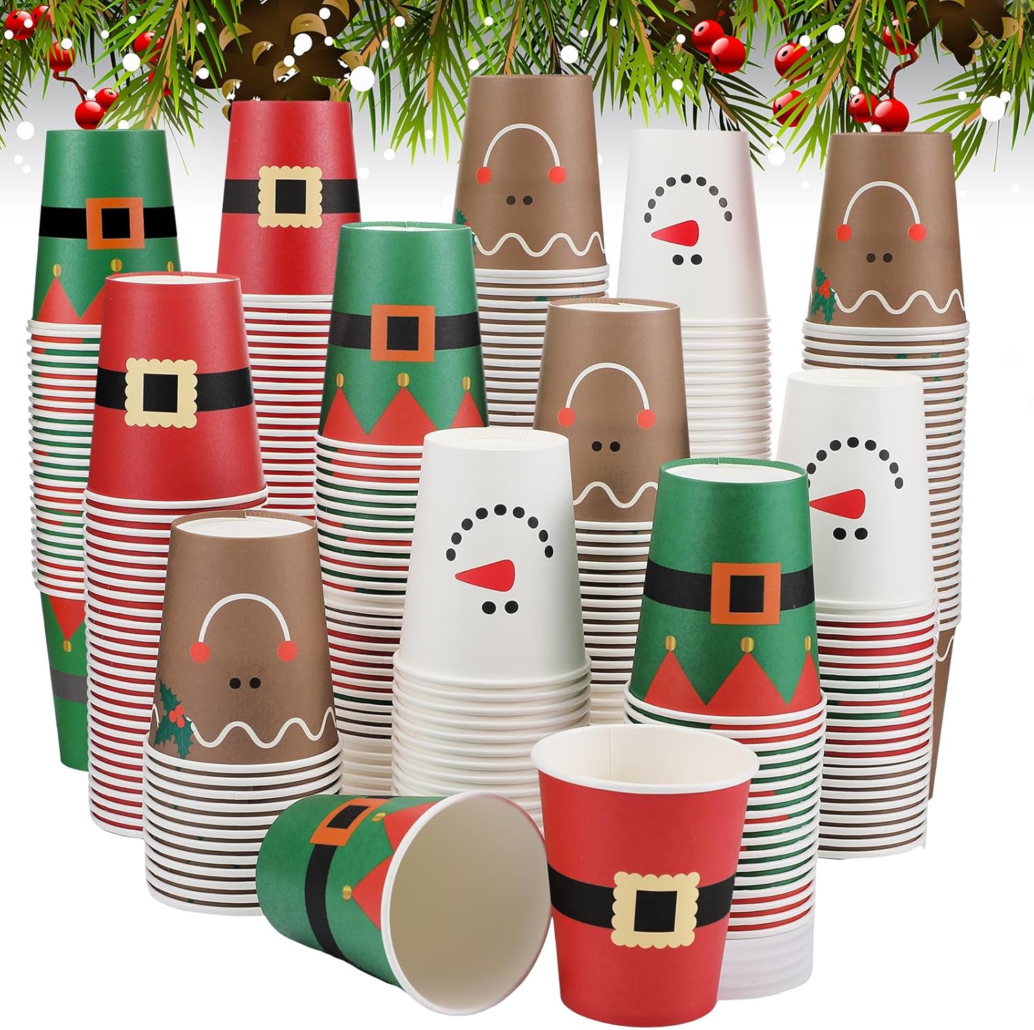Amazon.com: Mumufy 160 Pcs Disposable Christmas Coffee Cups 9 oz Santa ...