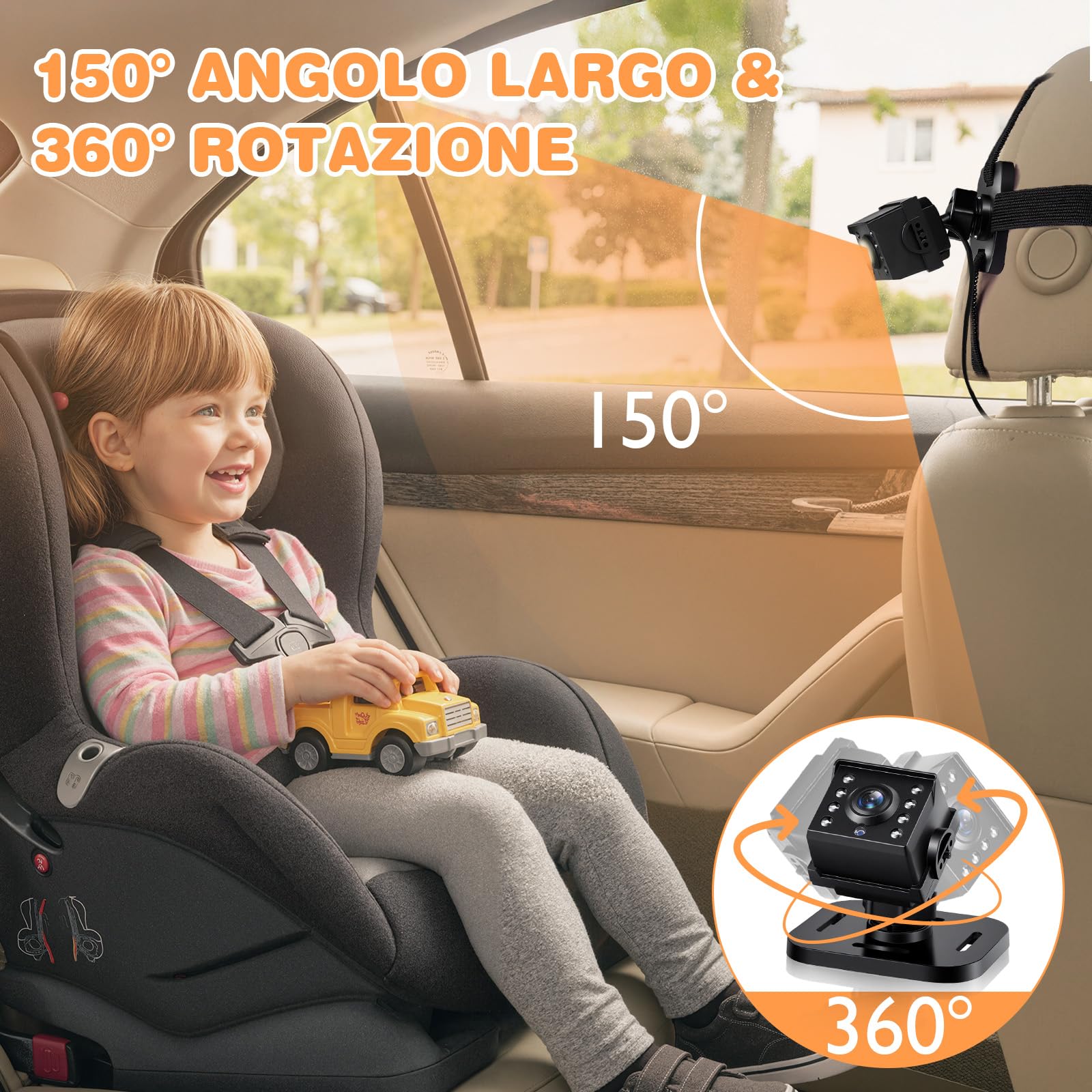 Zacro Baby Camera Auto, Specchio per auto, specchietto retrovisore per bambini, 1080P, USB-C Plug and Play, specchio per auto con visione notturna HD e angolo di visione di 150°, specchietto
