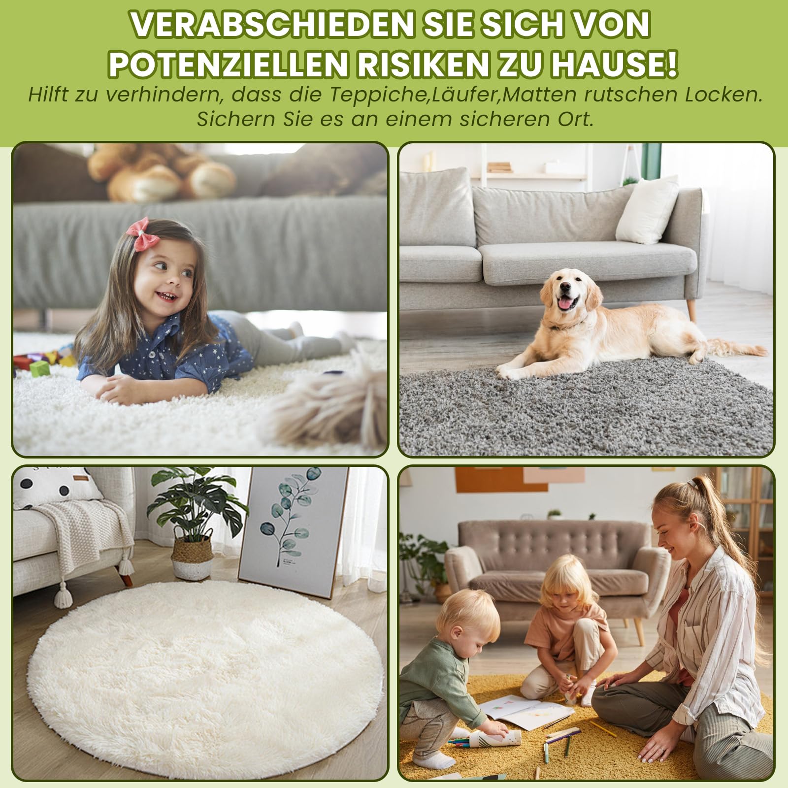 Antirutsch Teppich Aufkleber für Hartholzböden Fliesen Neue Materialien zum Anti Curling. Wiederverwendbare Teppichbänder für doppelseitige Klebeteppich Ecken Greifer. (16, weiß)