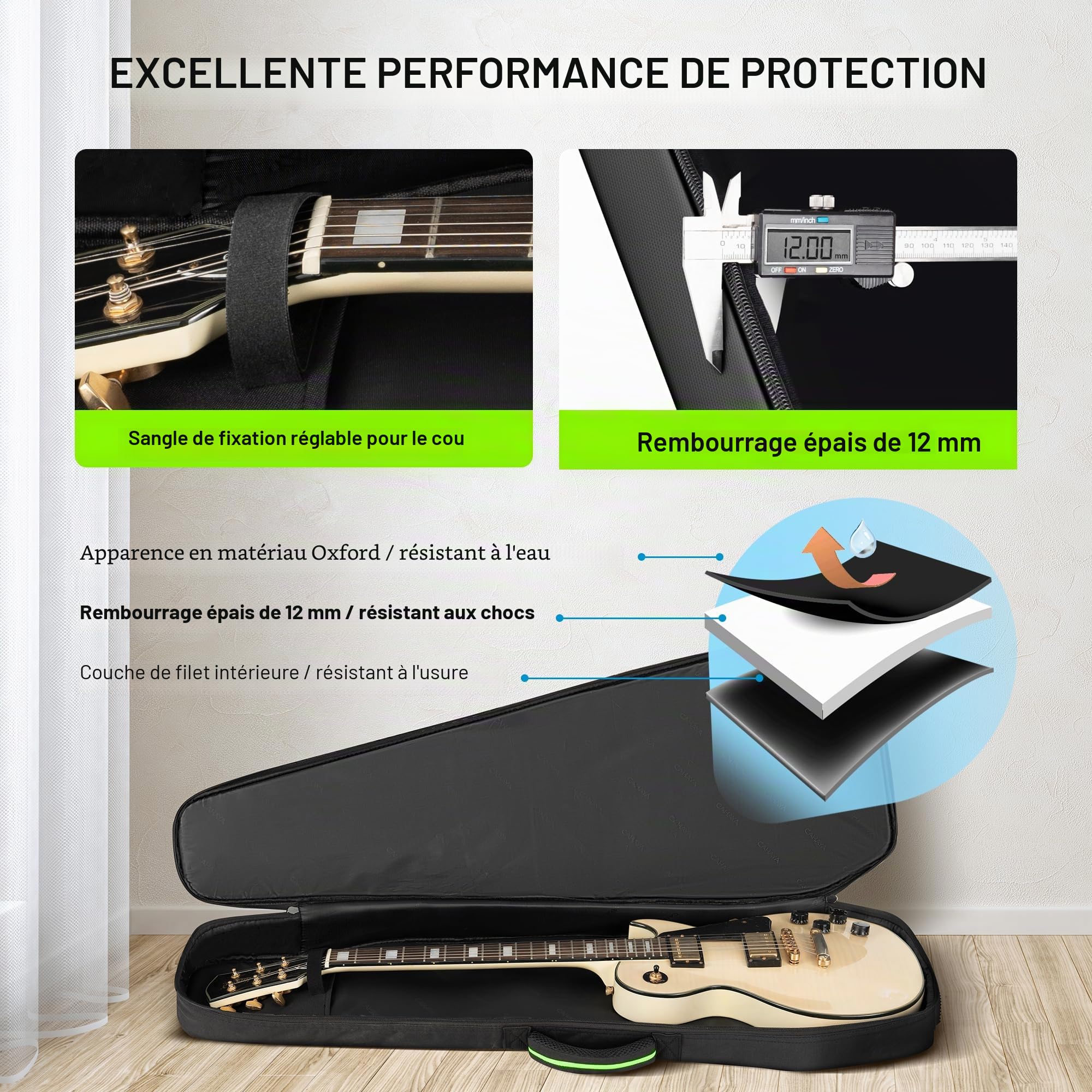 CAHAYA Housse Rembourrée pour Guitare Électrique: Softshell, adaptée aux Guitares St/LP/Télé, Rembourrage 12 mm, des Poches Avant, arrière et latérales, Design Moderne inspiré du Style Outdoor