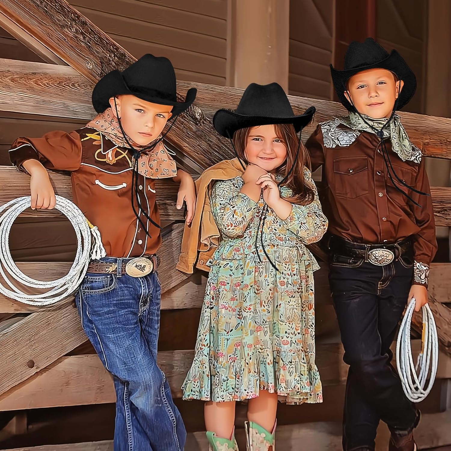 MEMOVAN Black Cowboy Hat for Toddler Western Cowgirls Hats Felt Cowboy Hat Retro Wide Brim Western Hats for Kids Dress Up - Image 5