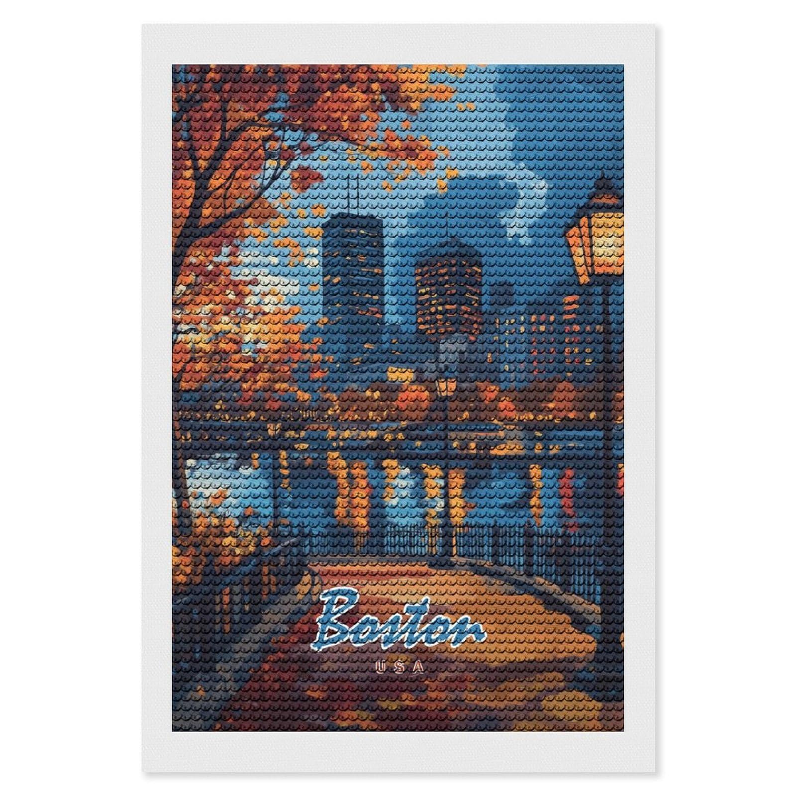 Junmoney Boston Cityscape Painting Diamond Art Canvas 8"x12", for Creative Relaxation, Simple to Start, Aesthetic Room Decor, Holiday Gift Idea