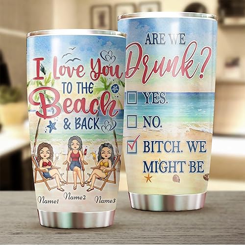 Miniatura 2 de Vaso de café personalizado con texto en inglés "I Love You To The Beach And Back", taza de vino, vaso de vino delgado, regalos para mujer, regalos