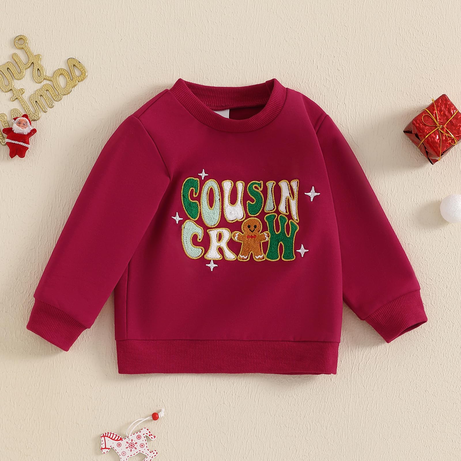 Pull de Noël pour bébé garçon et fille en pain d'épice avec imprimé cousin, sweat-shirt à manches longues, pull pour enfants, tenue de Noël