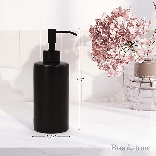 Miniatura 4 de BROOKSTONE, Dispensador de jabón de cerámica con parte superior metálica, elegante y moderno soporte de jabón líquido de manos para baño o cocina,