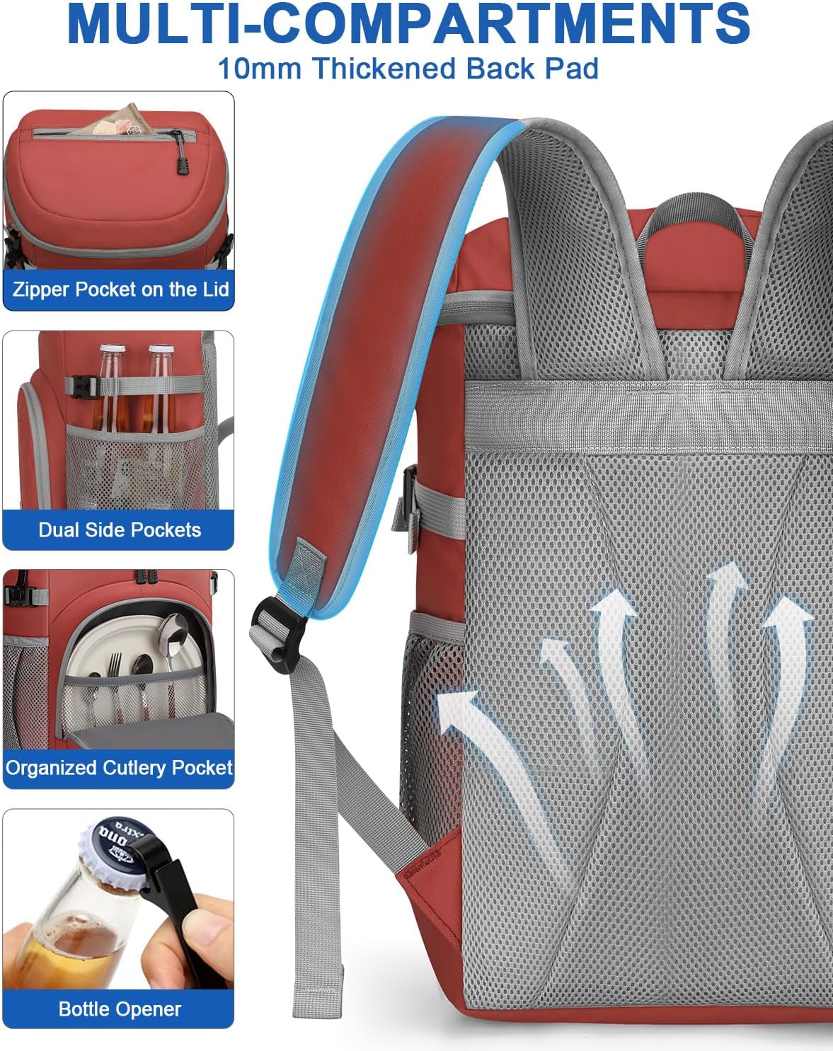 Pritent Cooler Backpack for Men Women Insulated Waterproof Backpack Cooler Leak Proof Cooler Bag Lightweight Lunch Backpack for Camping Beach Travel Picnic