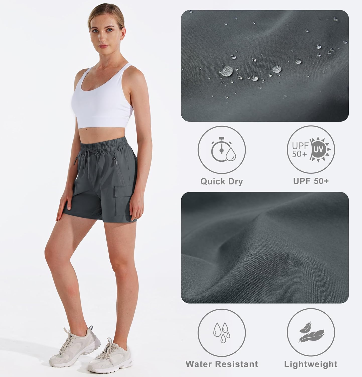 MASKERT Women's Hiking Cargo Shorts 5" 7" 9" Quick Dry Athletic Golf Shorts Lightweight Running Summer Casual Shorts - Image 4