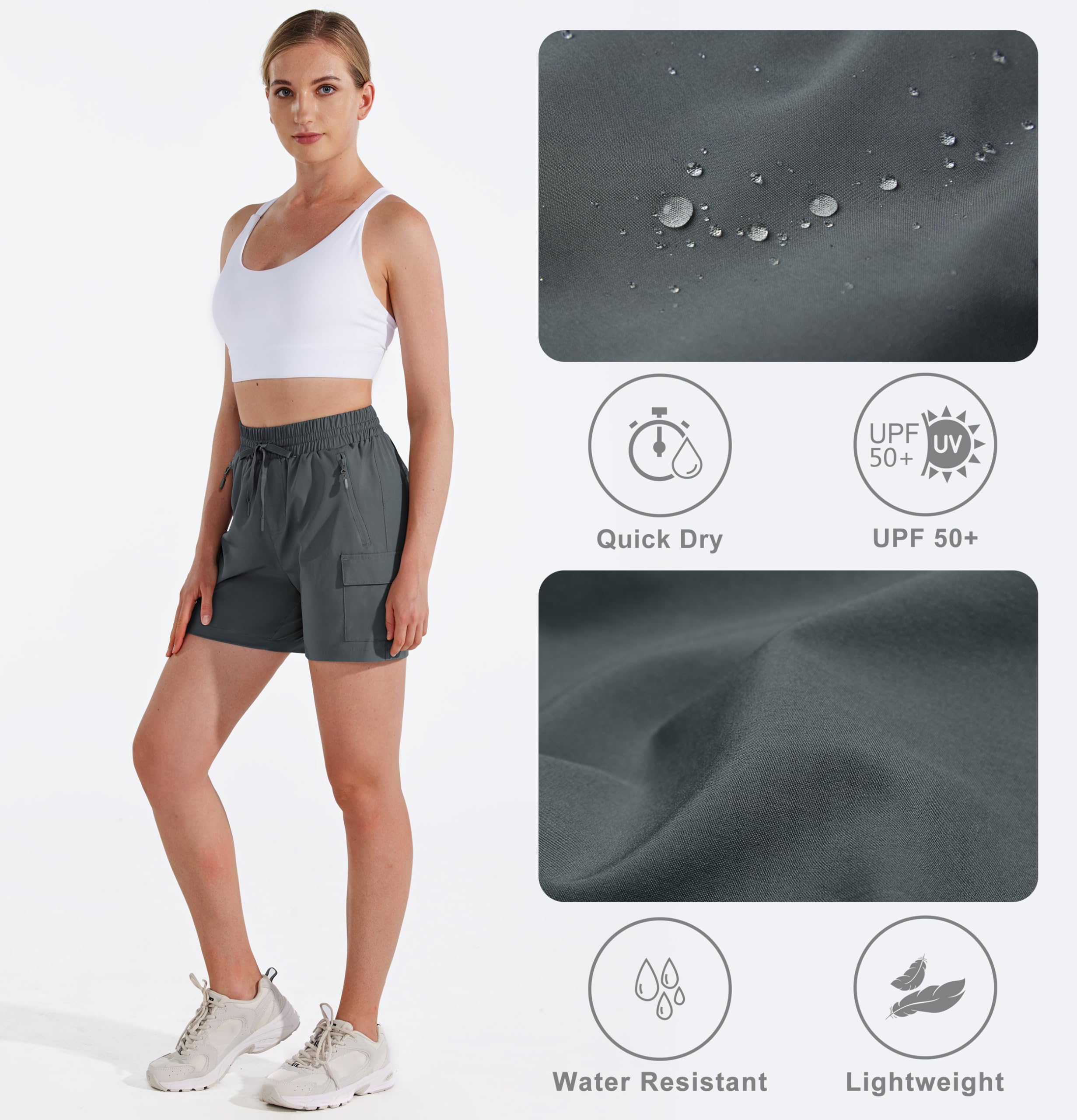 MASKERT Pantaloncini da Trekking Donna Cargo Short Sport Outdoor Pantaloncini da Corsa Running Estate Stretch Sportivi Shorts con Tasche