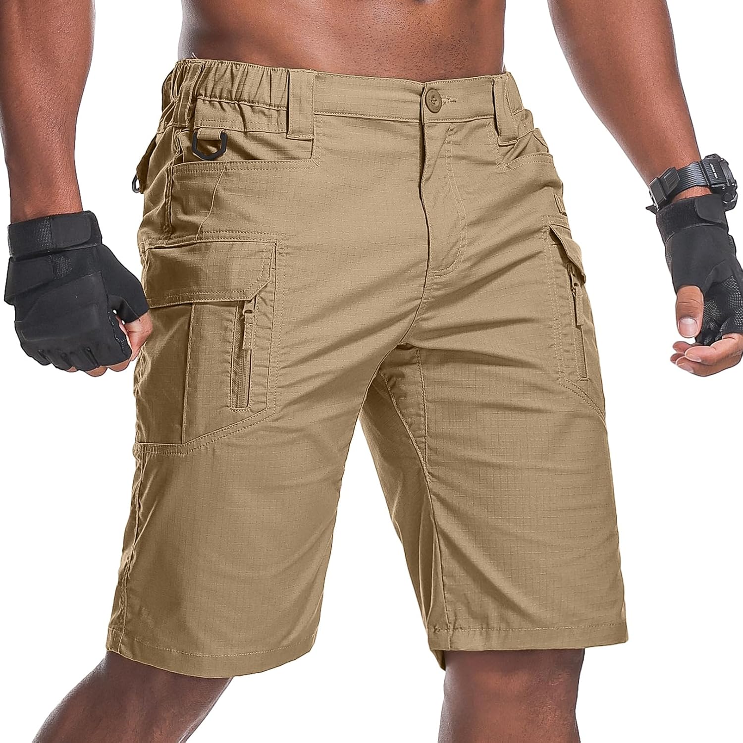 Men's Hiking Cargo Tactical Shorts with Multi Pockets Stretch Water Resistant Shorts Outdoor Hiking Fishing Camping(No Belt)