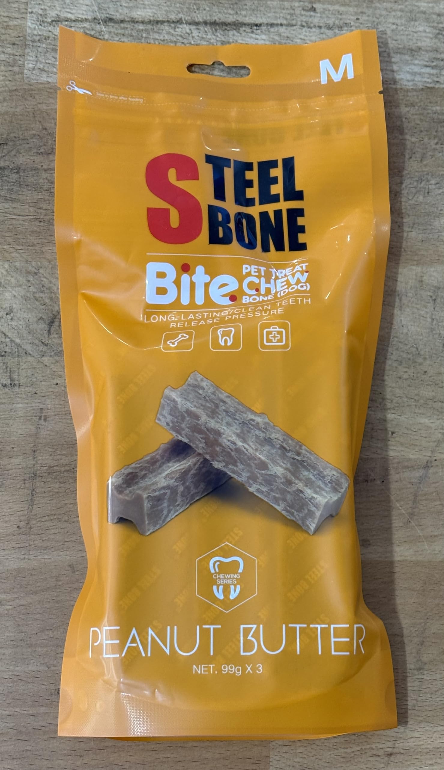 Steel Bone Pet Dental Chew Bone, Peanut Butter Flavour, Medium, 99g x 3 Pack