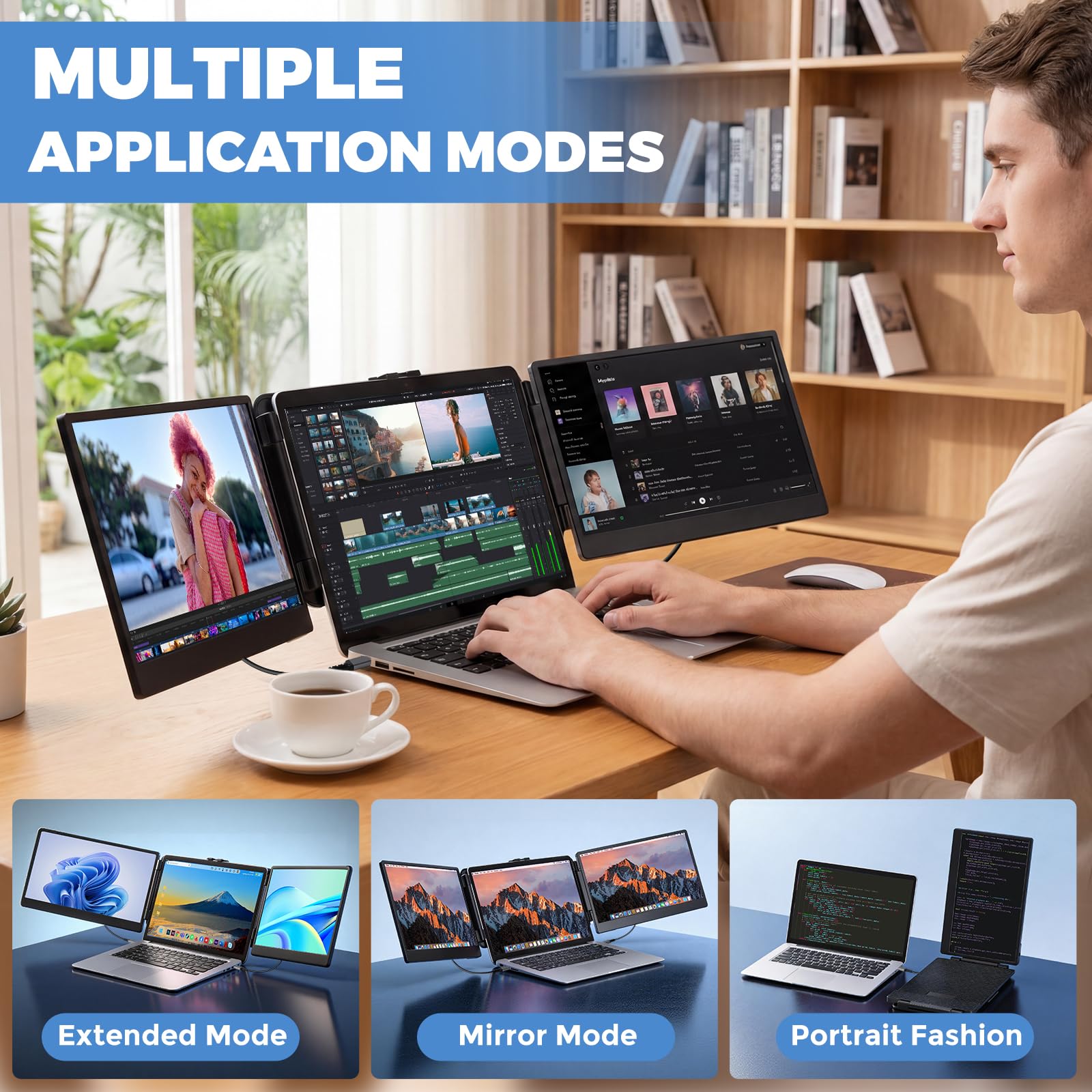 JoyReal Laptop Screen Extender, 14" FHD 1080P IPS Portable Monitor for Laptop, Triple Screen Extender Monitor USB-C/HDMI Plug-Play for Windows, Mac, Fit 13"-17.3" Laptops — view 4