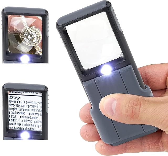 Carson MiniBrite LED Lighted Slide-Out Aspheric Magnifier with Protective Sleeve (PO-55), 5X, Gray