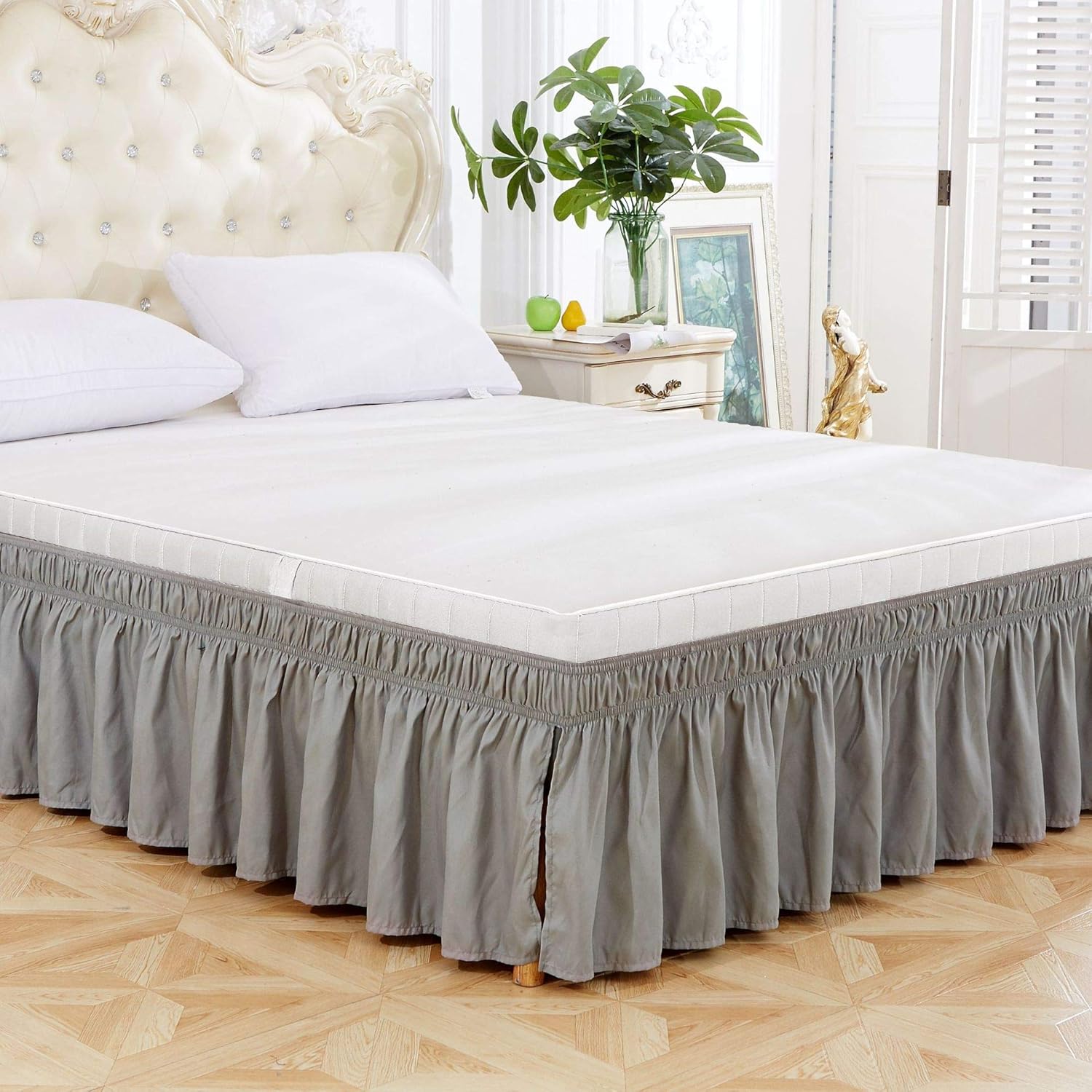 Wrap Around Bed Skirts,Elastic Dust Ruffles Inches Drop Adjustable Easy Fit Wrinkle Solid Color Full Twin Queen King (Color : E, Size : King(78 * 80inch))