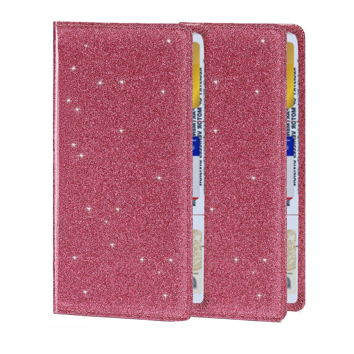 2Pack Leather Car Registration and Insurance Card Holder, Car Document Holder for Cards License with Magnetic Shut (Glitter Purple)