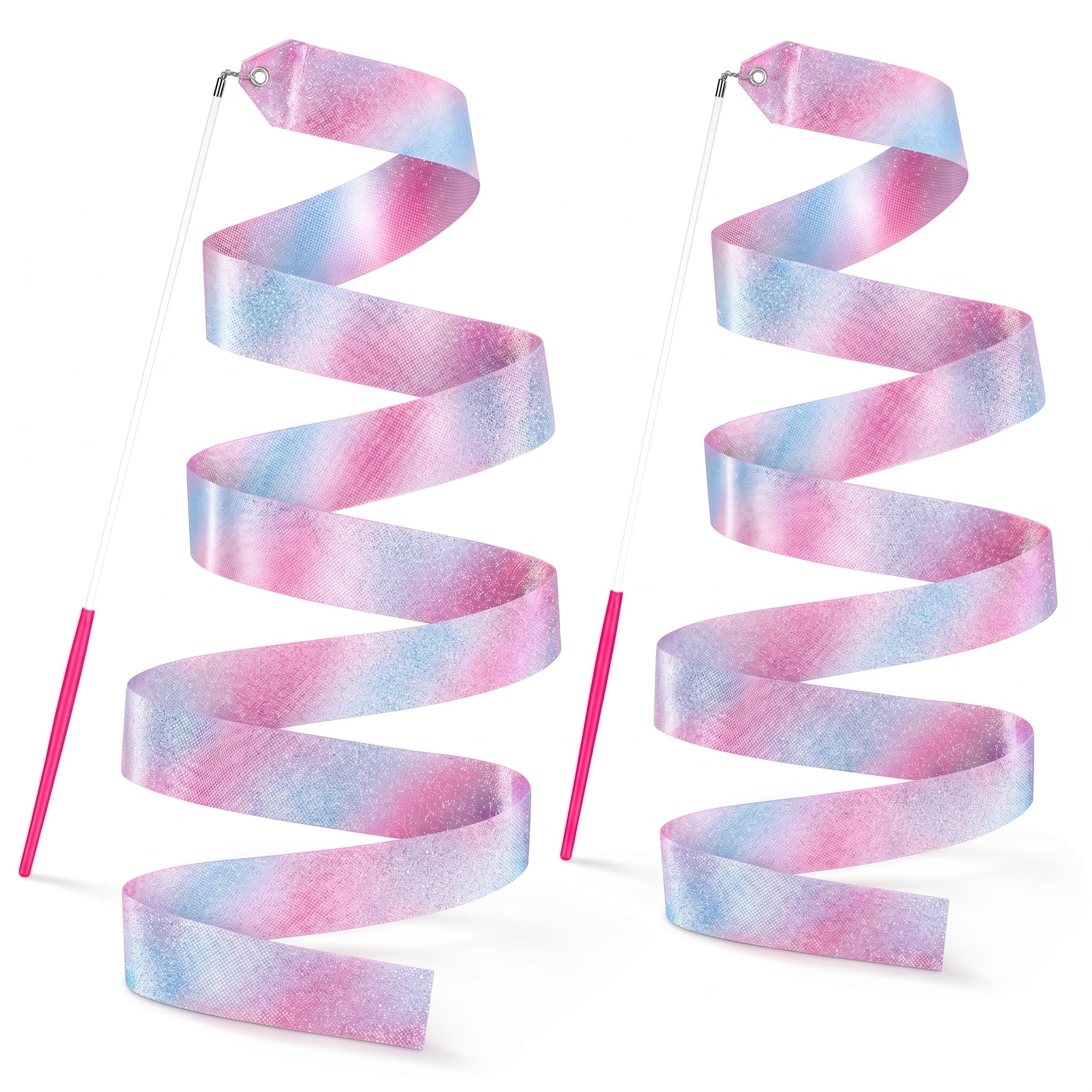 YGEOMER 2Pcs Sparkling Dance Ribbons for Kids Gymnastics