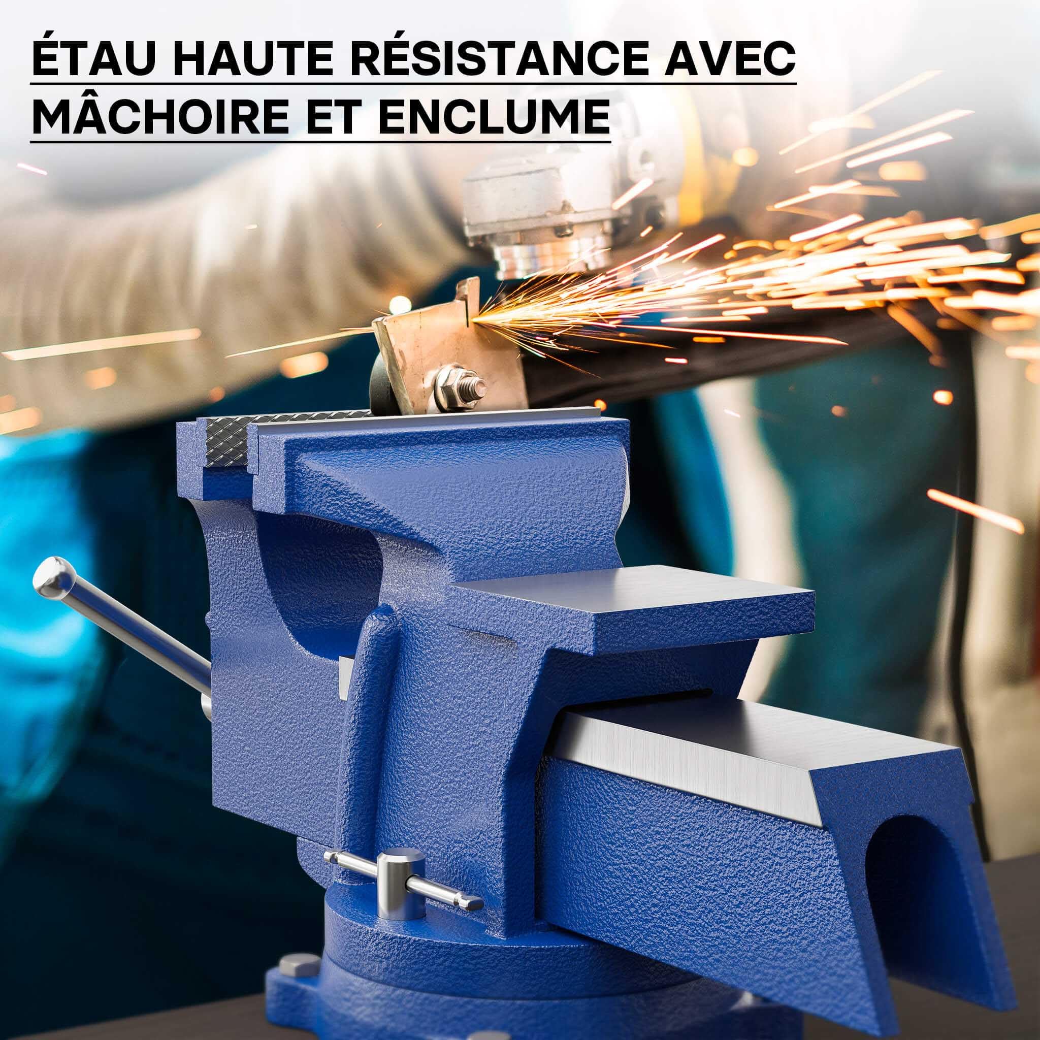 WilTec Étau d’atelier Heavy Duty 125 mm Mâchoire de serrage & Enclume pour Contrainte importante Établi, Argent, Gris, Bleu