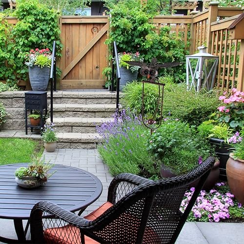 Miniatura 6 de DlbvFoy Escultura cinética de metal Magic OWL, arte de jardín, pájaro que aletea grandes adornos de viento, búho volador, arte de jardín, estacas