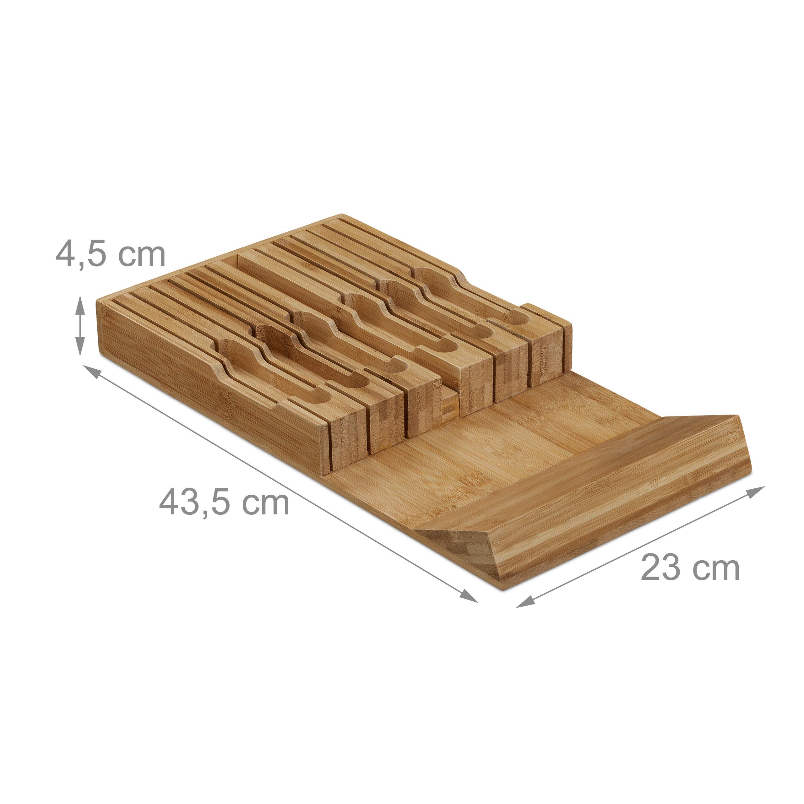 Relaxdays Range couteaux tiroir, 12 couteaux & aiguisoir, bloc en bambou, horizontal, HLP: 4,5 x 43,5 x 23 cm, nature