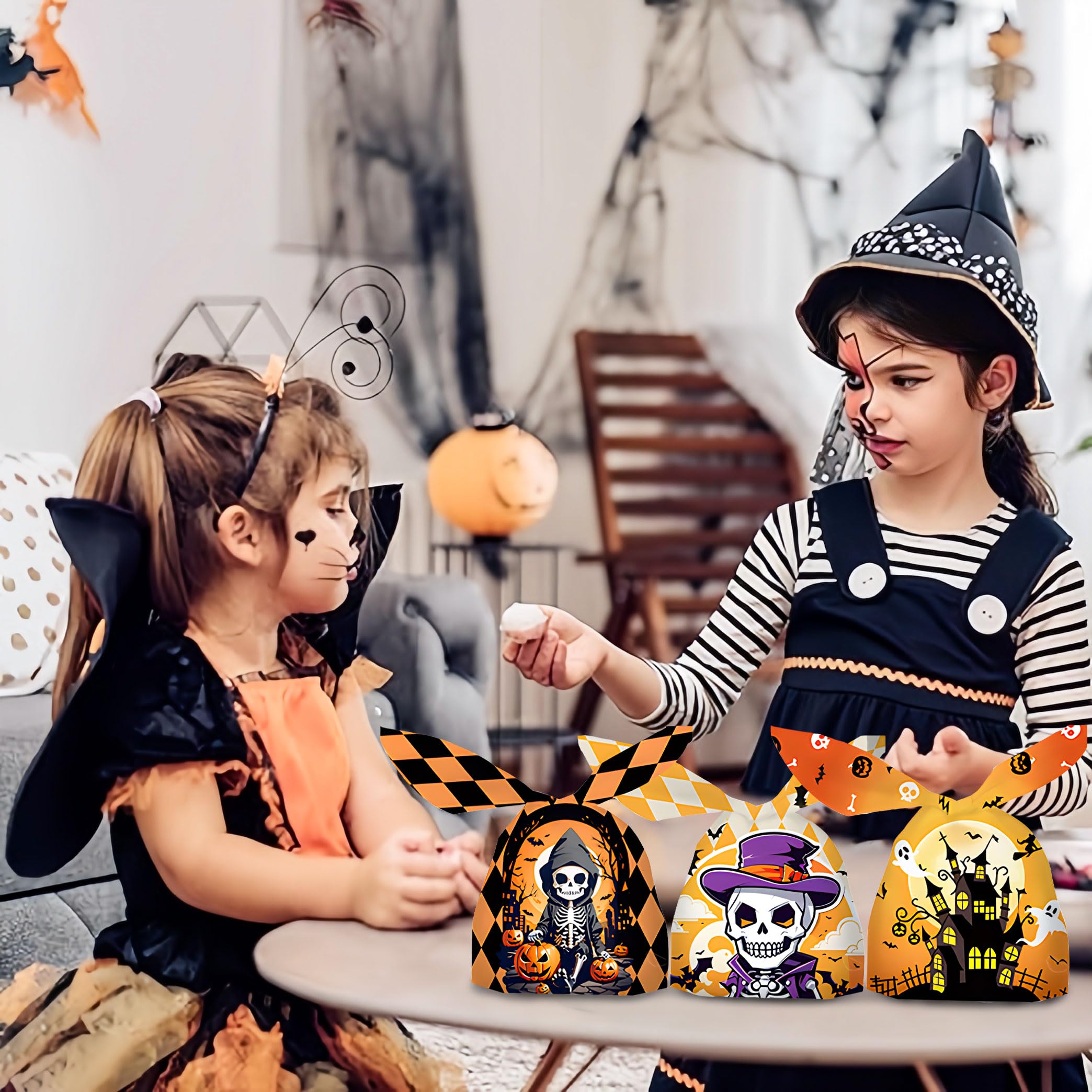 FTWONLIVE Torby na smakołyki na Halloween (12 wzorów z), torby na cukierki na Halloween na cukierek albo psikus; artykuły imprezowe: torby na smakołyki halloweenowe (200 sztuk)