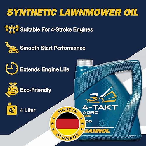 Miniatura 2 de Aceite SAE 30 sintético completo para cortacésped de Mannol, lubricante para generador, aceite premium de 4 tiempos para motores pequeños, 4L