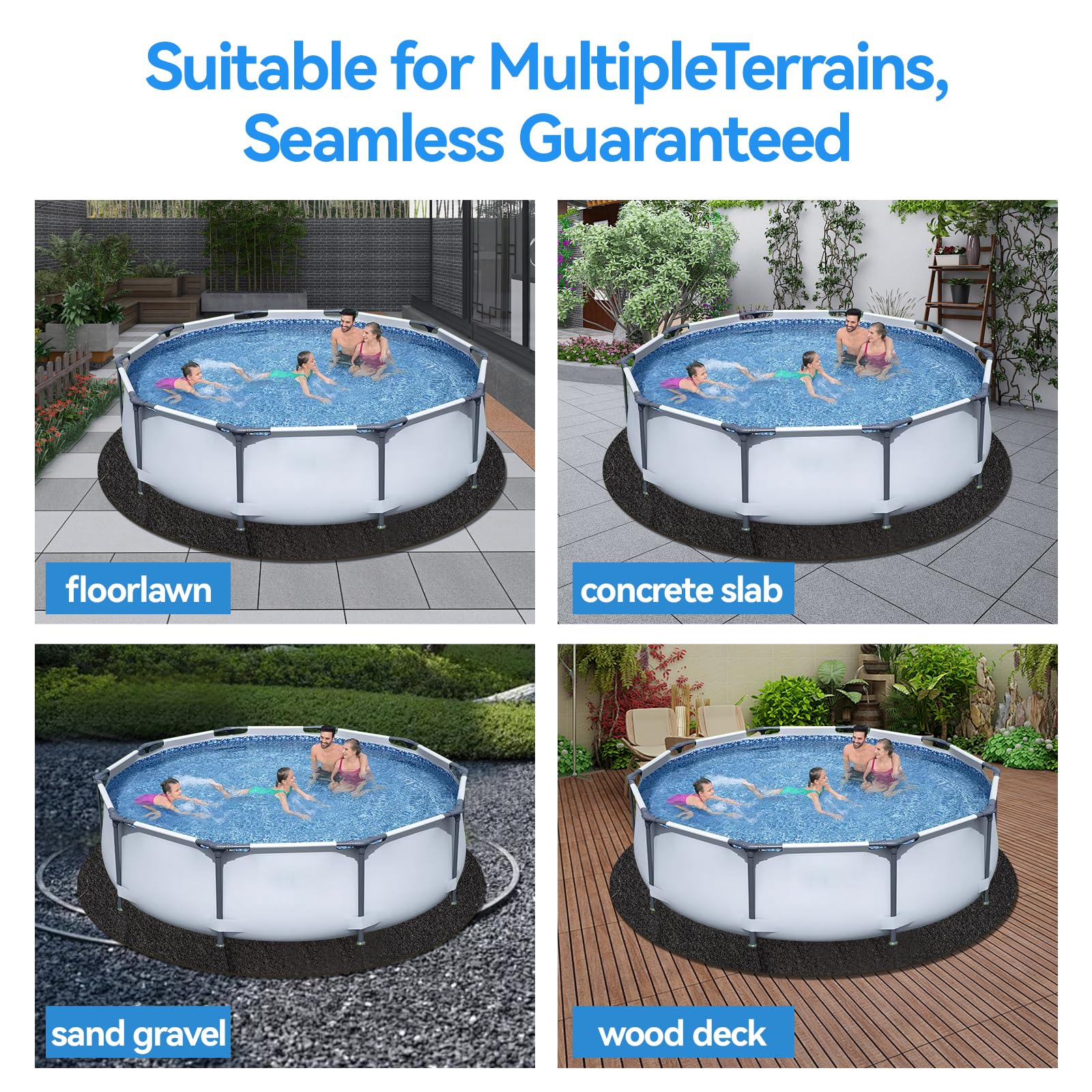 Tapis rond de 3 m pour piscine hors sol, matériau géotextile durable, coussinets de doublure pour résistance aux perforations, prolonge la durée de vie de la doublure, noir