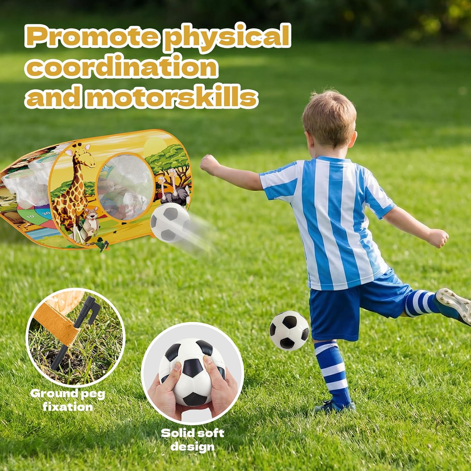 4-in-1 Cornhole Board Set, Toddler Outdoor Games with Bean Bag Toss Game, Soccer Goal, Safe Darts and Throwing Ball Toy, Family Party Games and Outside Toys for Kids Ages 3-8, Boys & Girls - Image 5