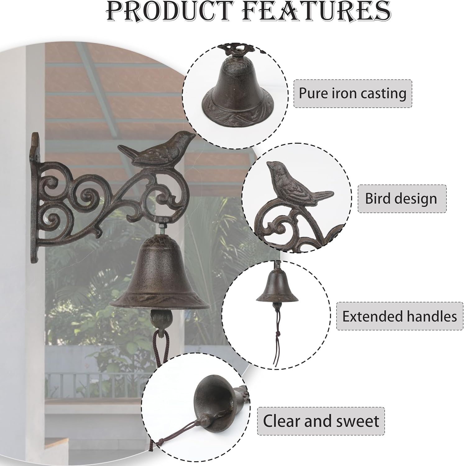 Cast Iron Dinner Bell, Decorative Hanging Bell for Farmhouse, Dinner Bell Outdoor, Garden & Home - Clear Sound,Antique Cast Iron Bell【cast Iron Bell for Outdoor】