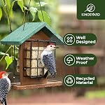 Kingsyard Recycled Plastic Double Suet Feeder with Rainproof Roof & Perch, Cage Suet Bird Feeders for Outdoors Hanging, Great for Woodpecker, Chickadee, Nuthatch (Green)