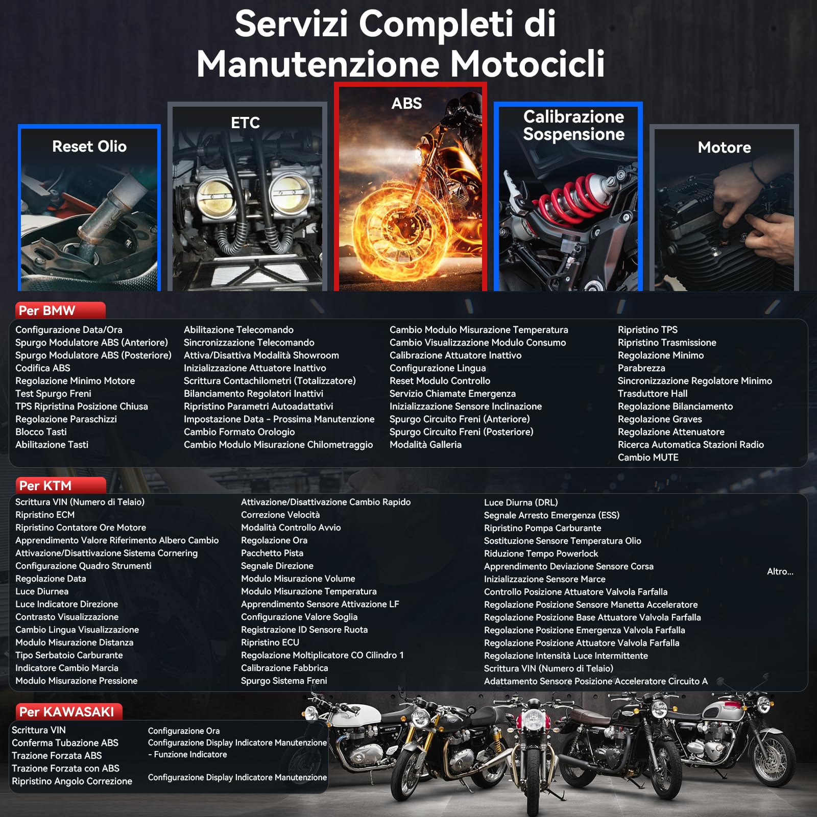 iCarsoft MT PRO Strumento Diagnostico Motociclette per Harley/BMW/Ducati/Honda ecc. Diagnostica Completa Sistemi Motocicletta, Reset Manutenzione + Test Attivi, Lettore Codici Touchscreen +Auto OBD2