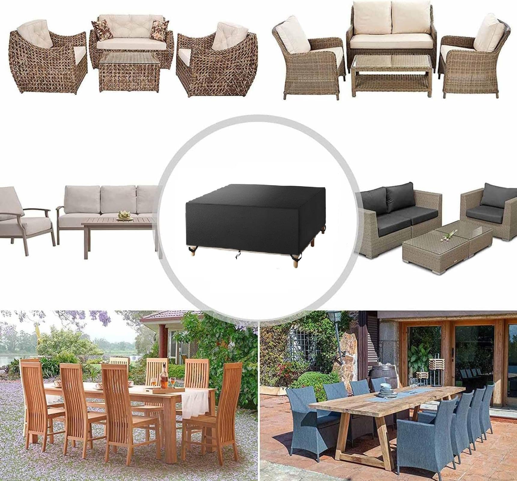 Copertura impermeabile antivento per mobili da giardino, 310 x 305 x 70 cm, resistente, nera, per tavolo da patio e set da salotto, ideale per tutte le condizioni atmosferiche