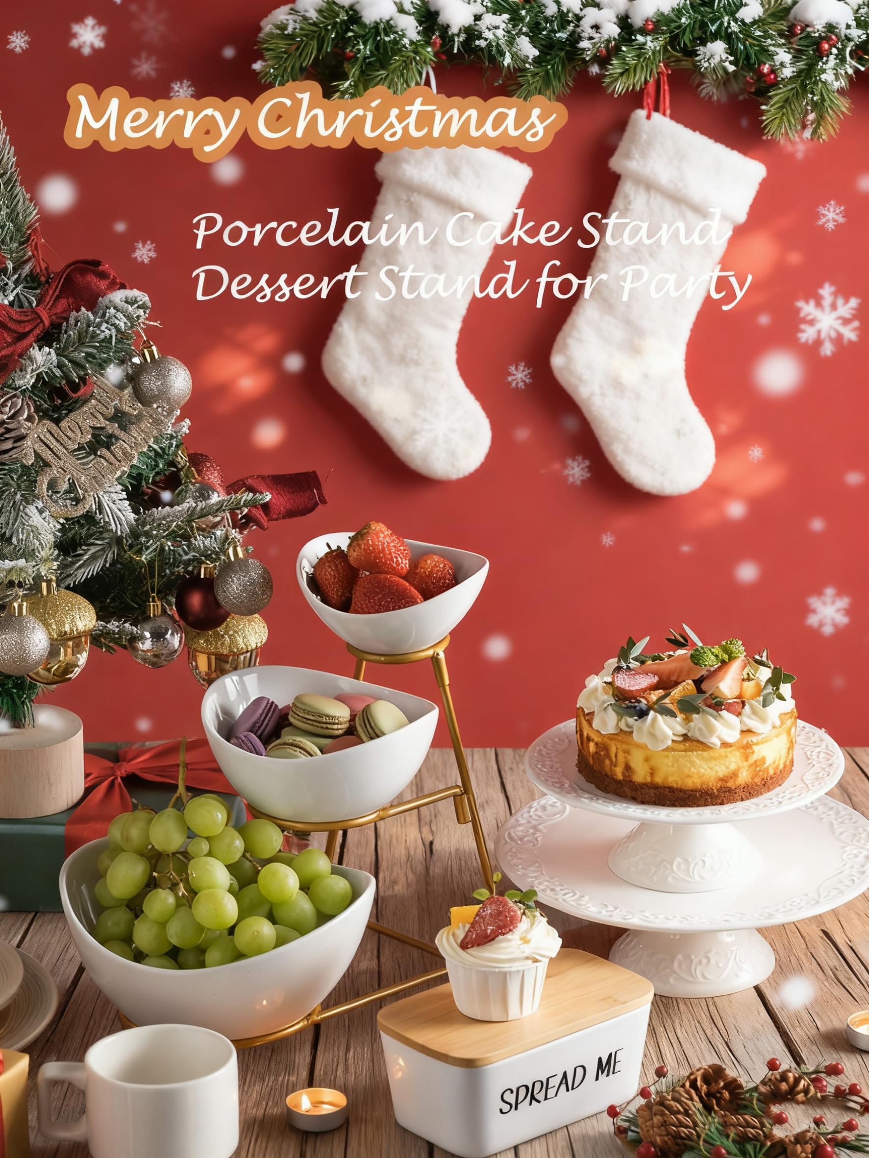 Gomakren Soporte de porcelana para tartas de 10 pulgadas, soporte de pastel de boda para fiesta, plato de pastel, soporte redondo de postre para baby shower, cumpleaños, soporte de decoración del