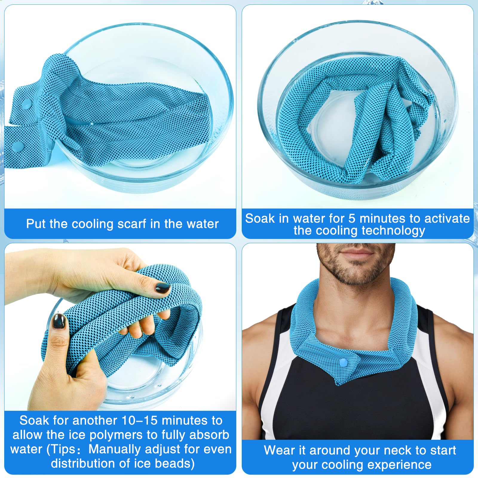 Écharpe de Refroidissement de Glace, 2 Pièces Serviette Rafraîchissante pour Le Cou, Écharpe Rafraichissante avec Bouton, Foulard de Refroidissement du Cou, pour Fitness, Sport, Voyage, Yoga