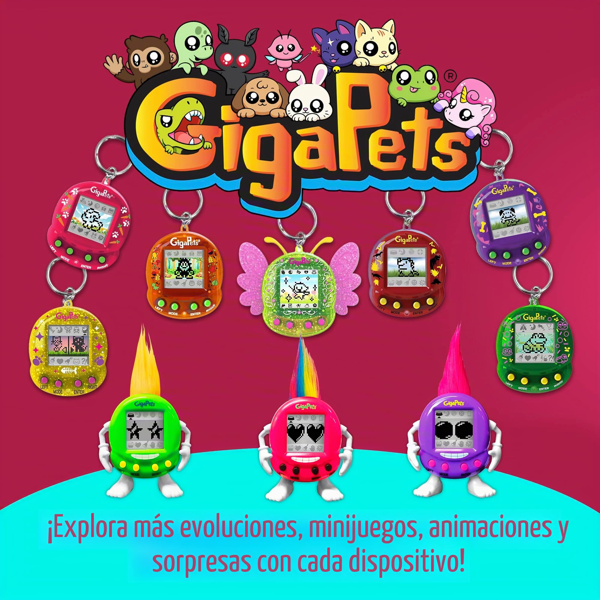 Top Secret Toys Giga Pets CompuKitty & StarCat,Juguete electrónico virtual para mascotas, 2 mascotas, 1 dispositivo, computadora clásica de los años 90, mascota 3D Live in Motion