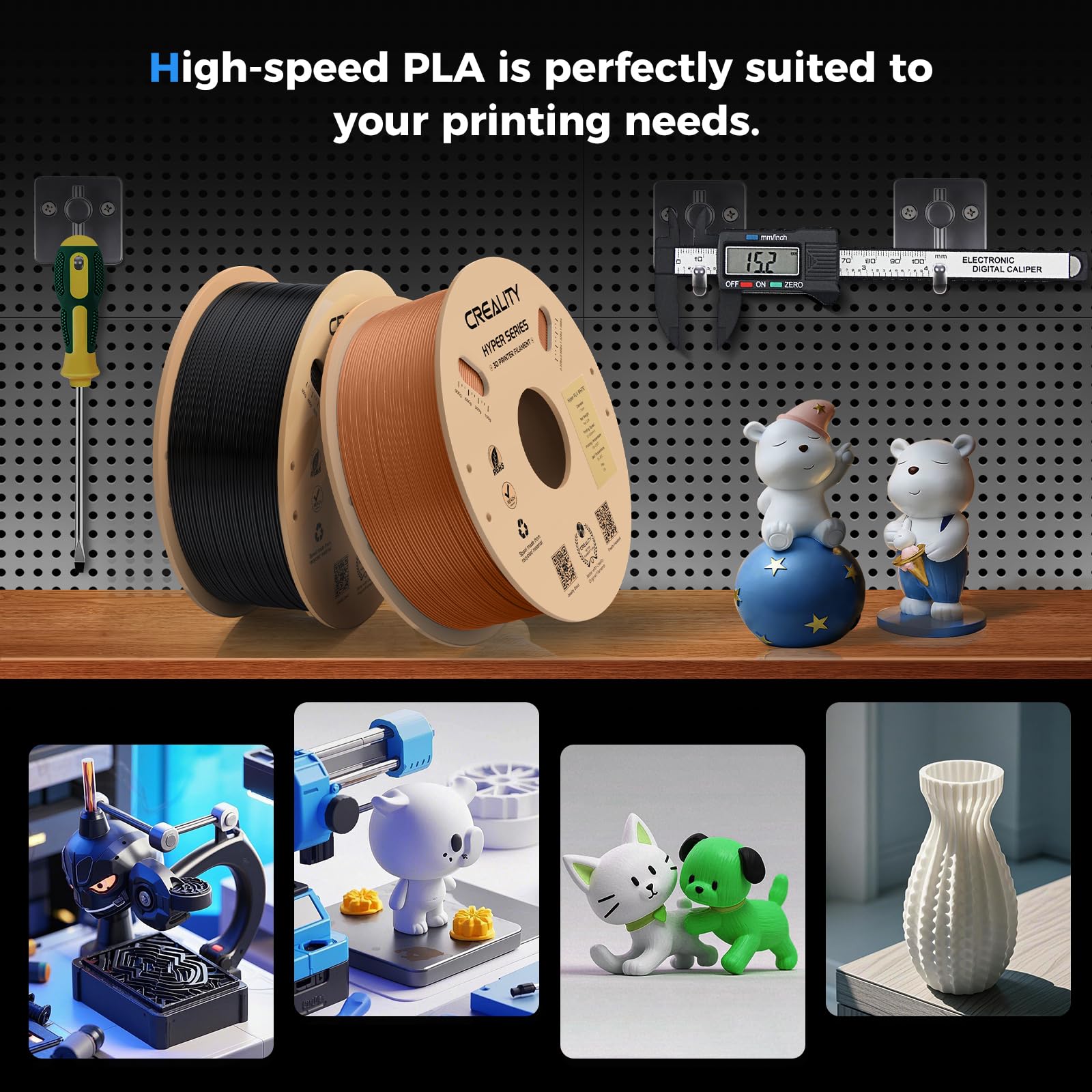 Creality PLA-Filament, Hyper PLA 1,75 mm 3D-Drucker-Filament: 30 mm/s – 600 mm/s Druckbereich, schneller Fluss, schnelle Maßgenauigkeit +/- 0,02 mm, passend für die meisten FDM-3D-Drucker, 1 kg, Braun