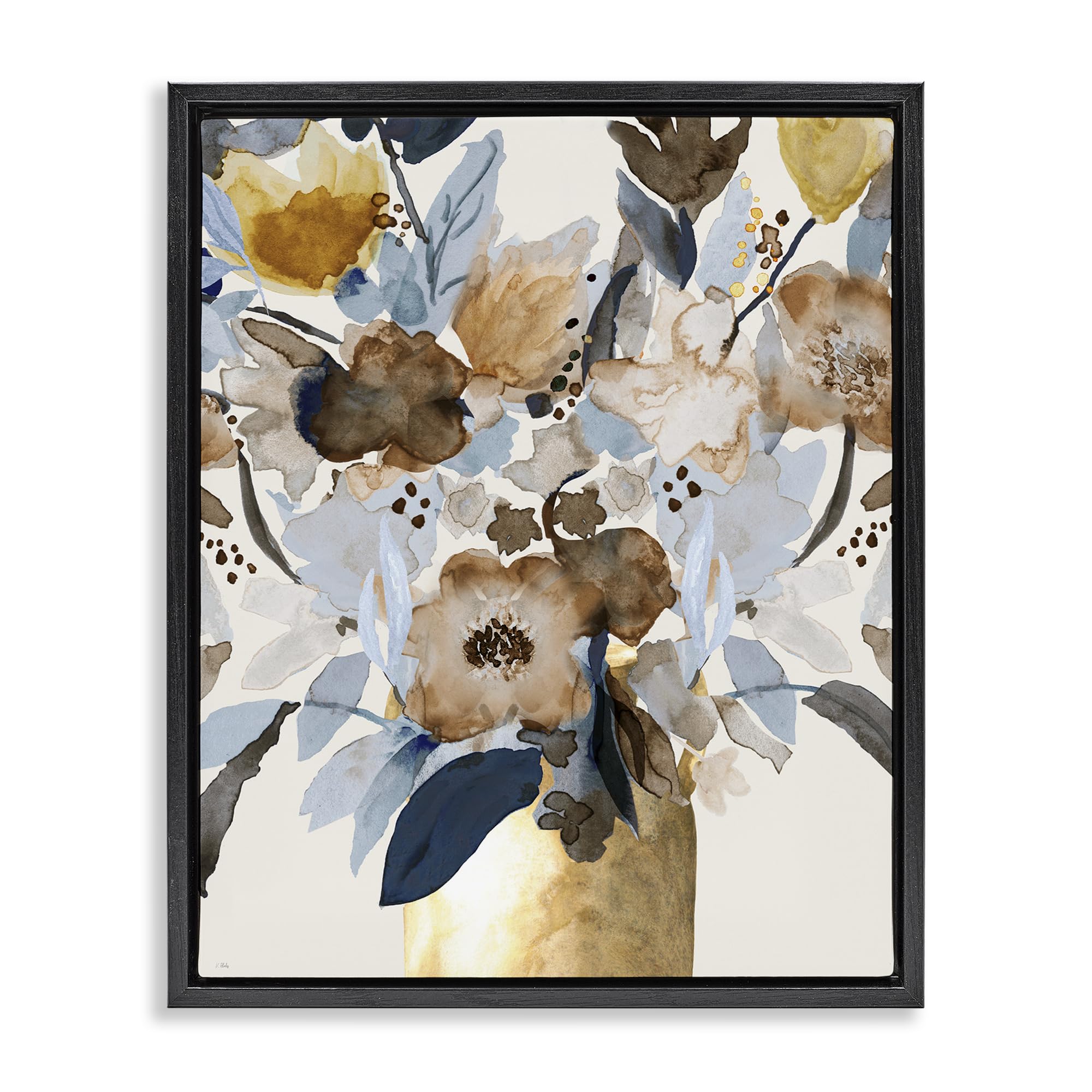 Stupell Industries Jet Black (Matte) Expressive Earthy Floral Blossoms, 24 X 30 Inch Canvas In Floater Frame