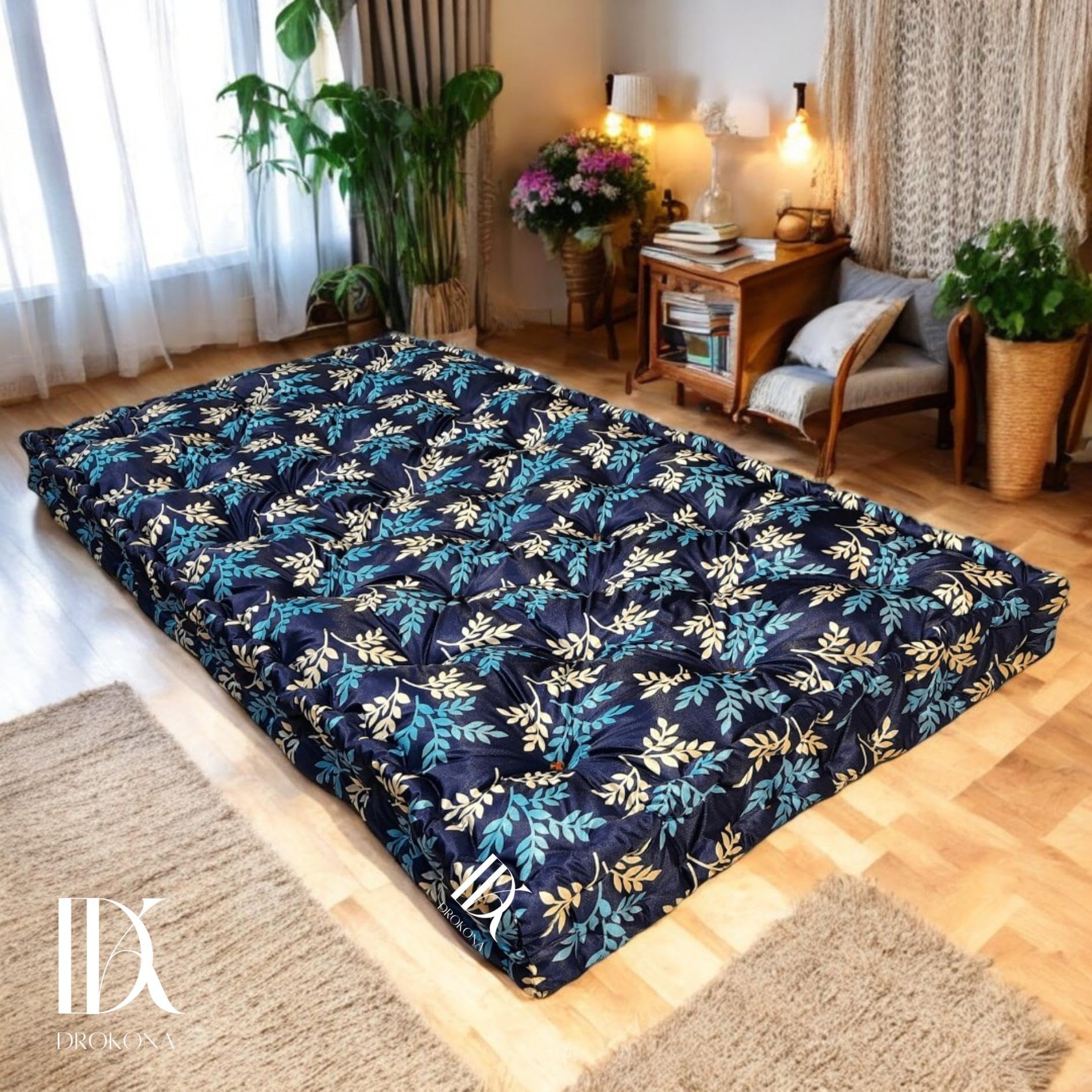 Drokona CloudRest Floral Dream Soft Cotton Filled Mattress Gadda Soft & Reversible, Pure Cotton Fabric, Firm Gadda for Floor & Bed, (72 x 36 x 4 Inches,) (Amber, Single)-image-43