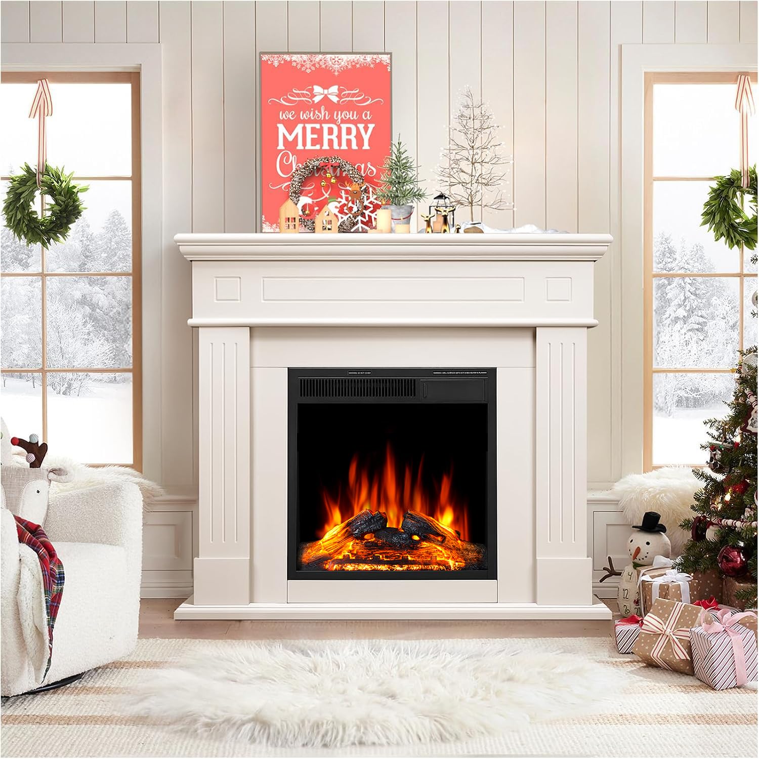 Xbeauty Electric Fireplace with Mantel Package in Cream